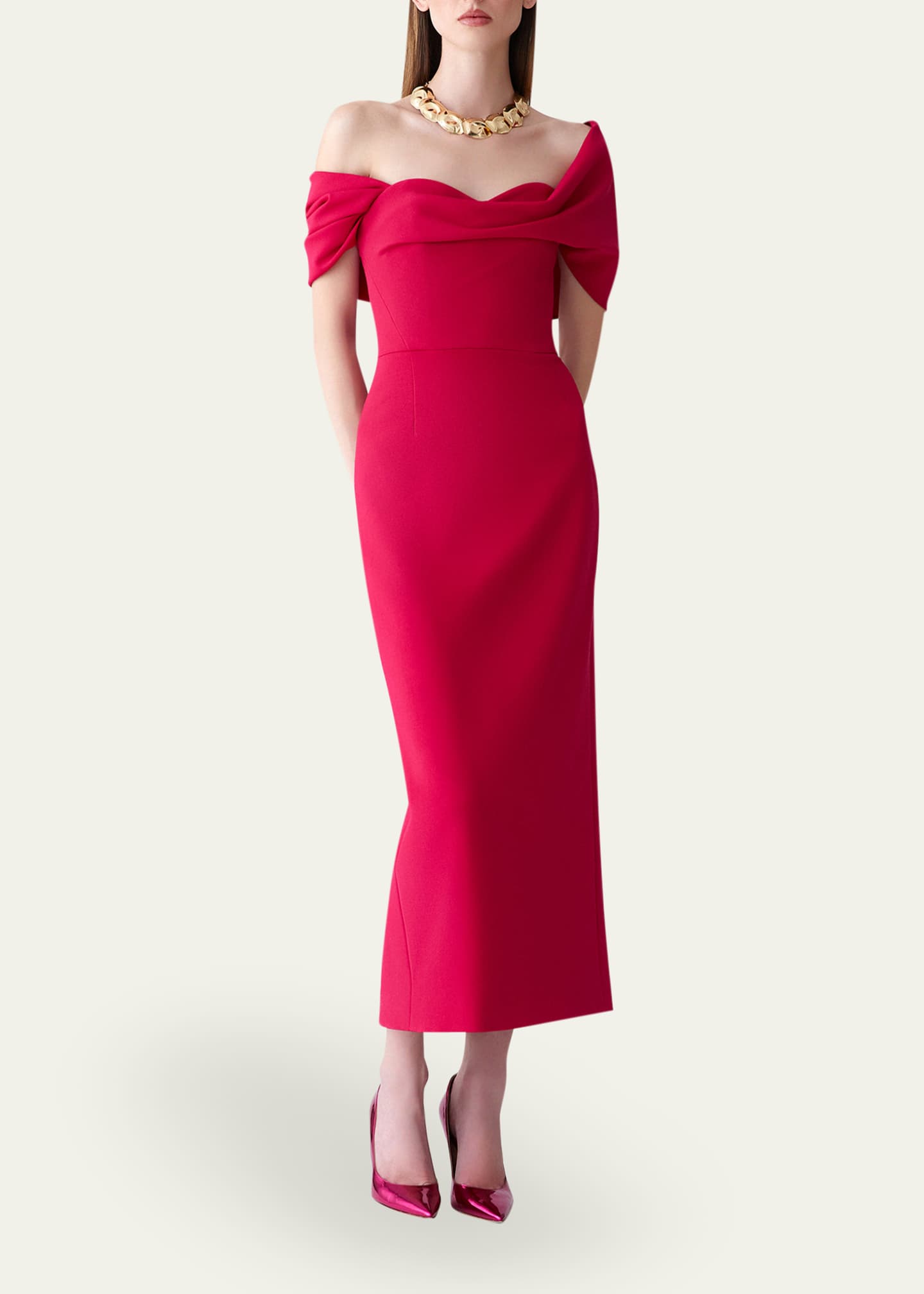 Carolina Herrera Draped Off-Shoulder Column Dress