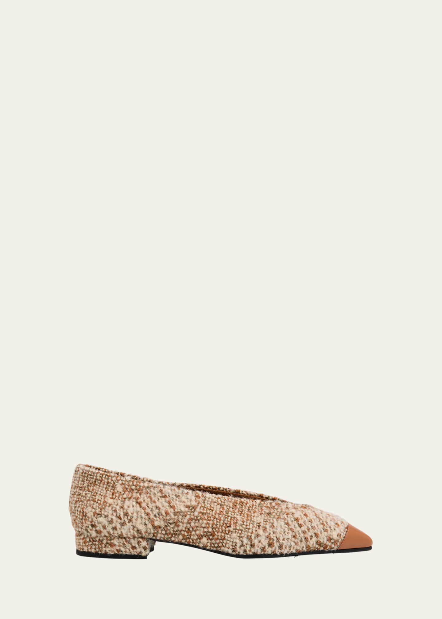 Loro Piana Rebecca Tweed Cap-Toe Ballerina Flats - Bergdorf Goodman