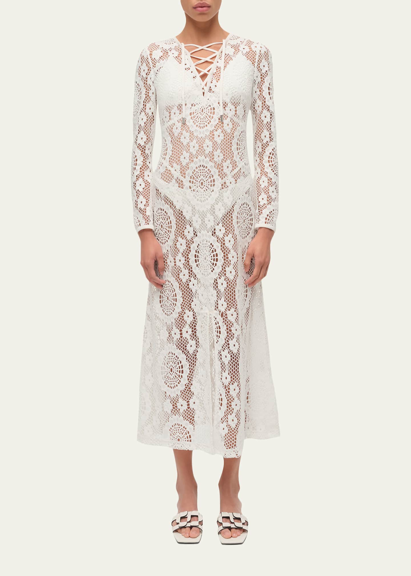 SIMKHAI Women's Hawthorne Lace Up Midi Dress in White, Size Small