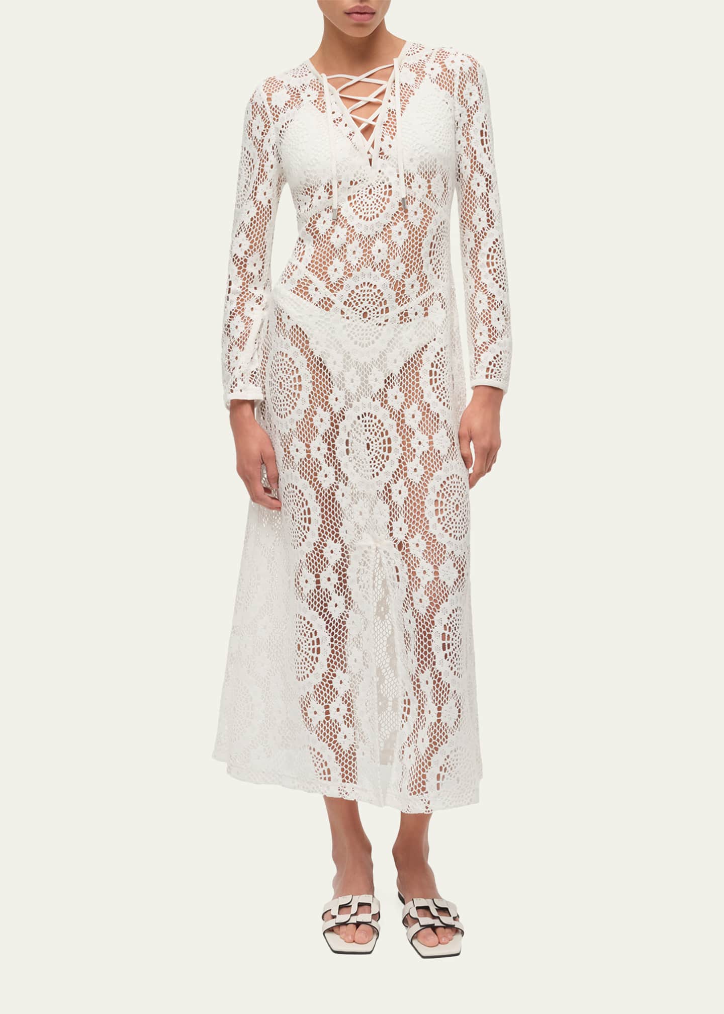 SIMKHAI Women's Hawthorne Lace Up Midi Dress in White, Size Small