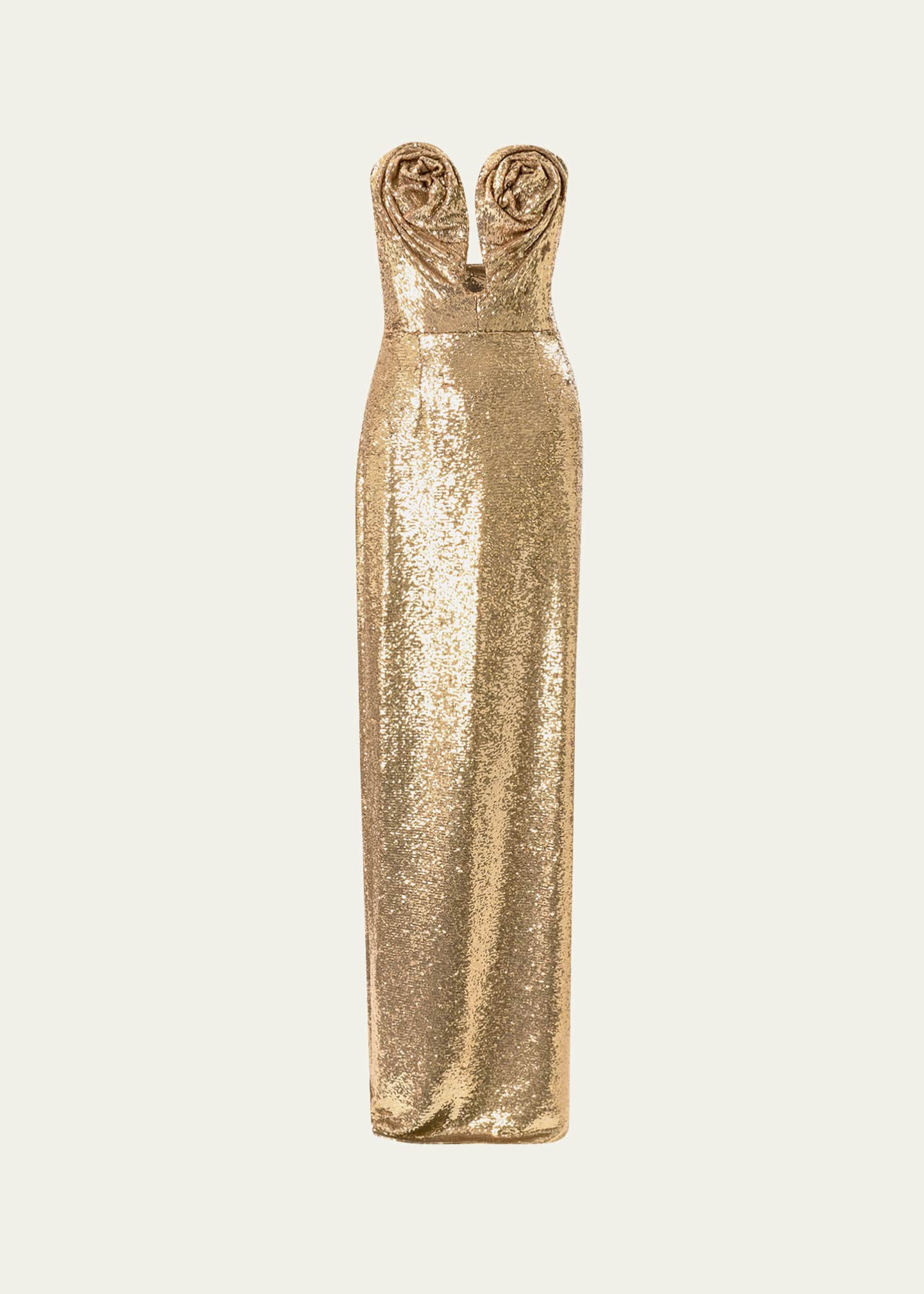 slim fit dress slacks Talk of The Party Deep Sweetheart Strapless Sequin Maxi Dress - Rose Gold