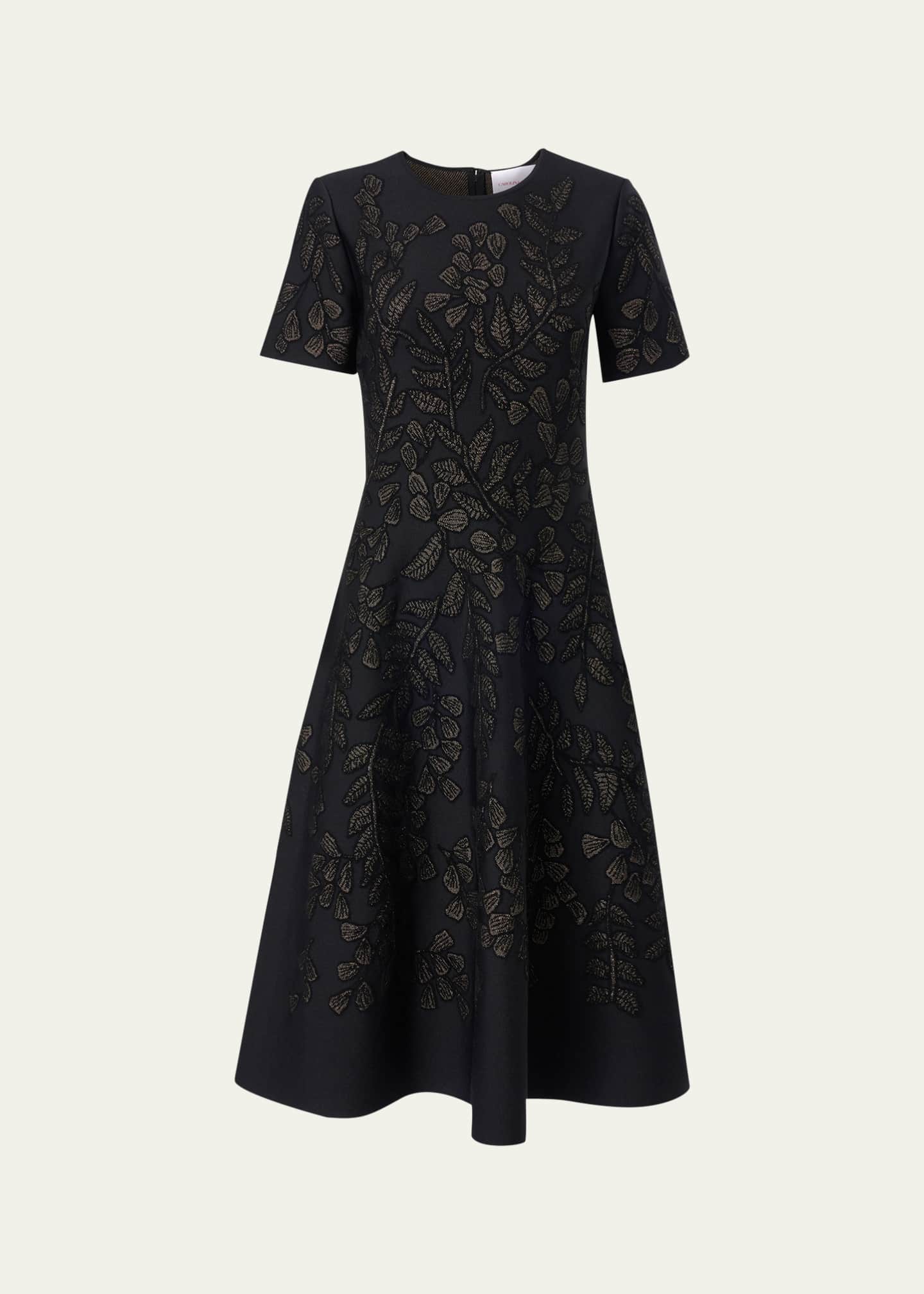 green emerald velvet dress Lilly Black Gold Foil Print Puff Sleeve Midi Dress main image 1