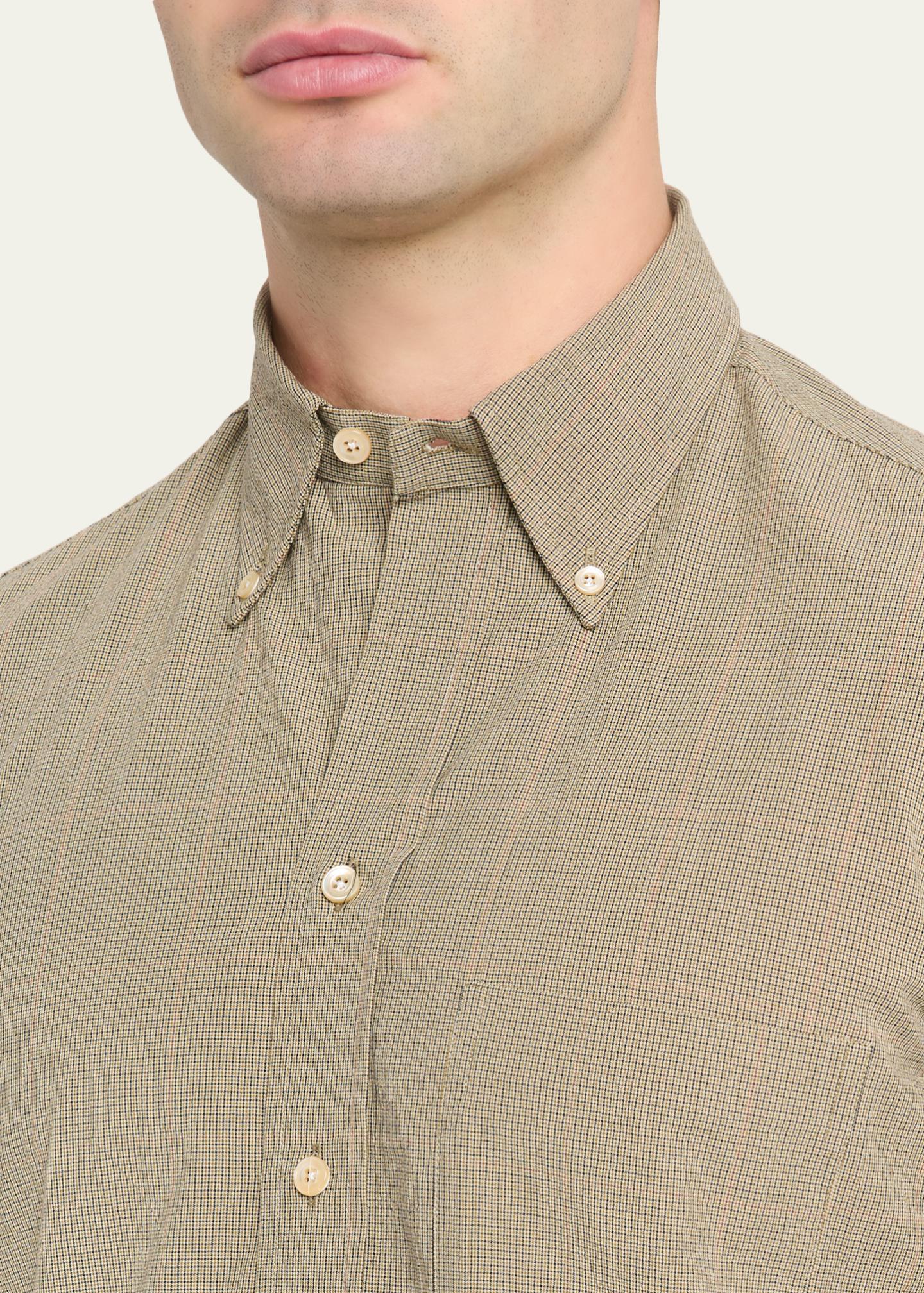 Salvatore Piccolo Men's Cotton Micro-Grid Check Button-Down Shirt