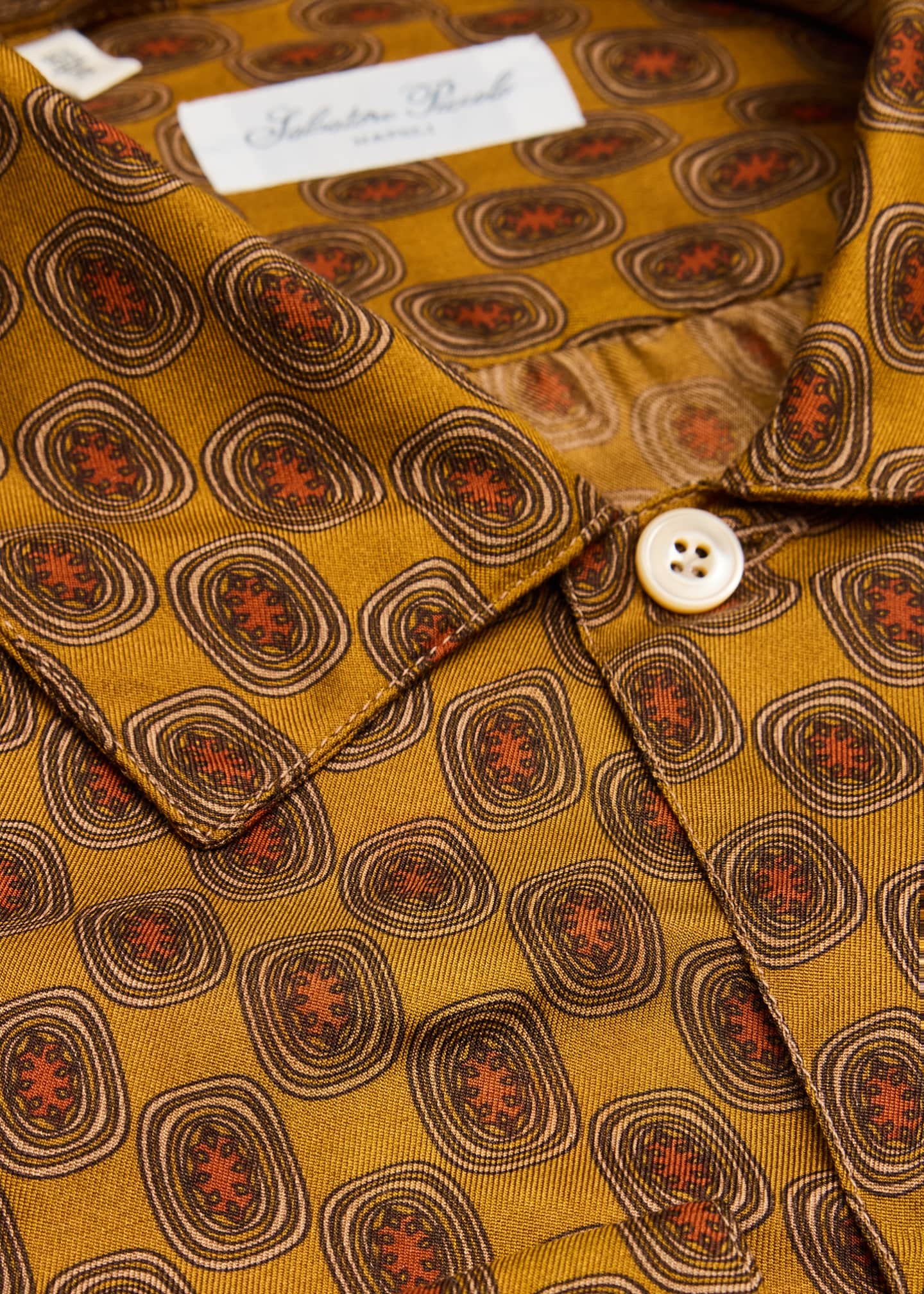 Salvatore Piccolo Men's Silk Geometric Circle-Print Dress Shirt, Org Yell, Men's, 41, Shirts Tops Formal & Evening Dress Shirts