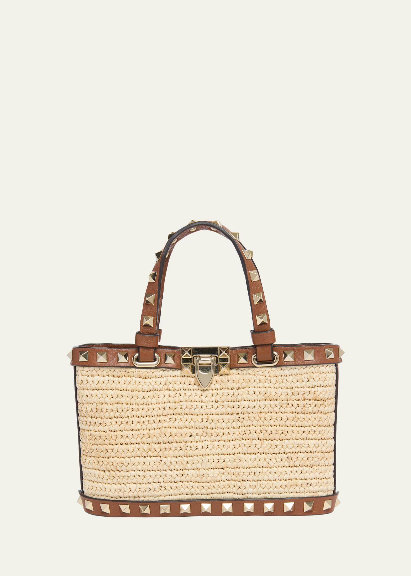 Valentino Garavani Mini Rockstud Viscose Raffia Top-Handle Bag 