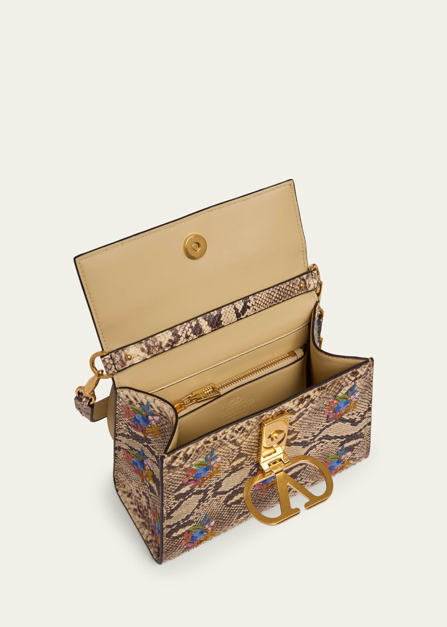 Valentino Garavani VSLING Embroidered Snakeskin Small Top-Handle