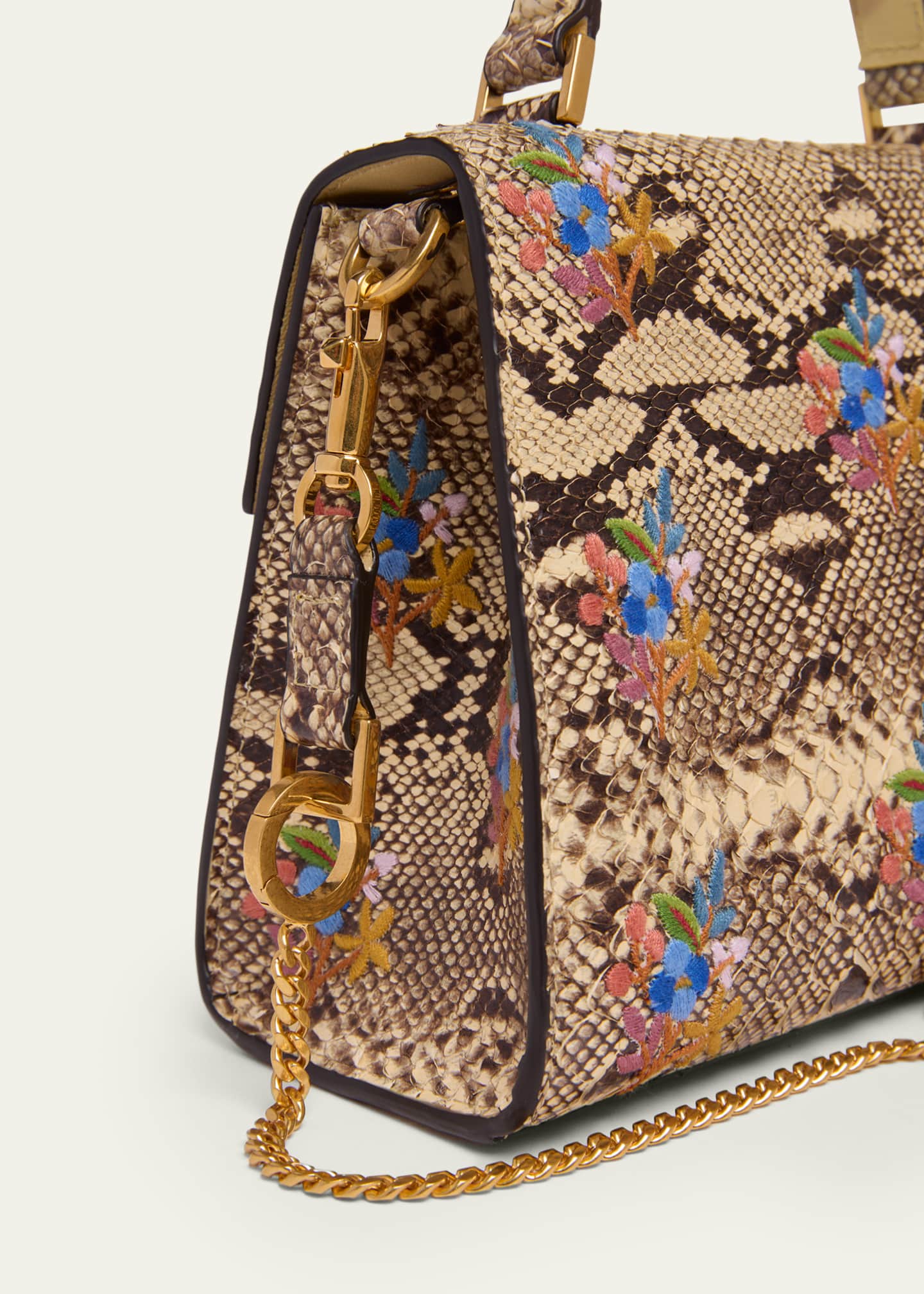 Valentino Garavani VSLING Embroidered Snakeskin Small Top-Handle