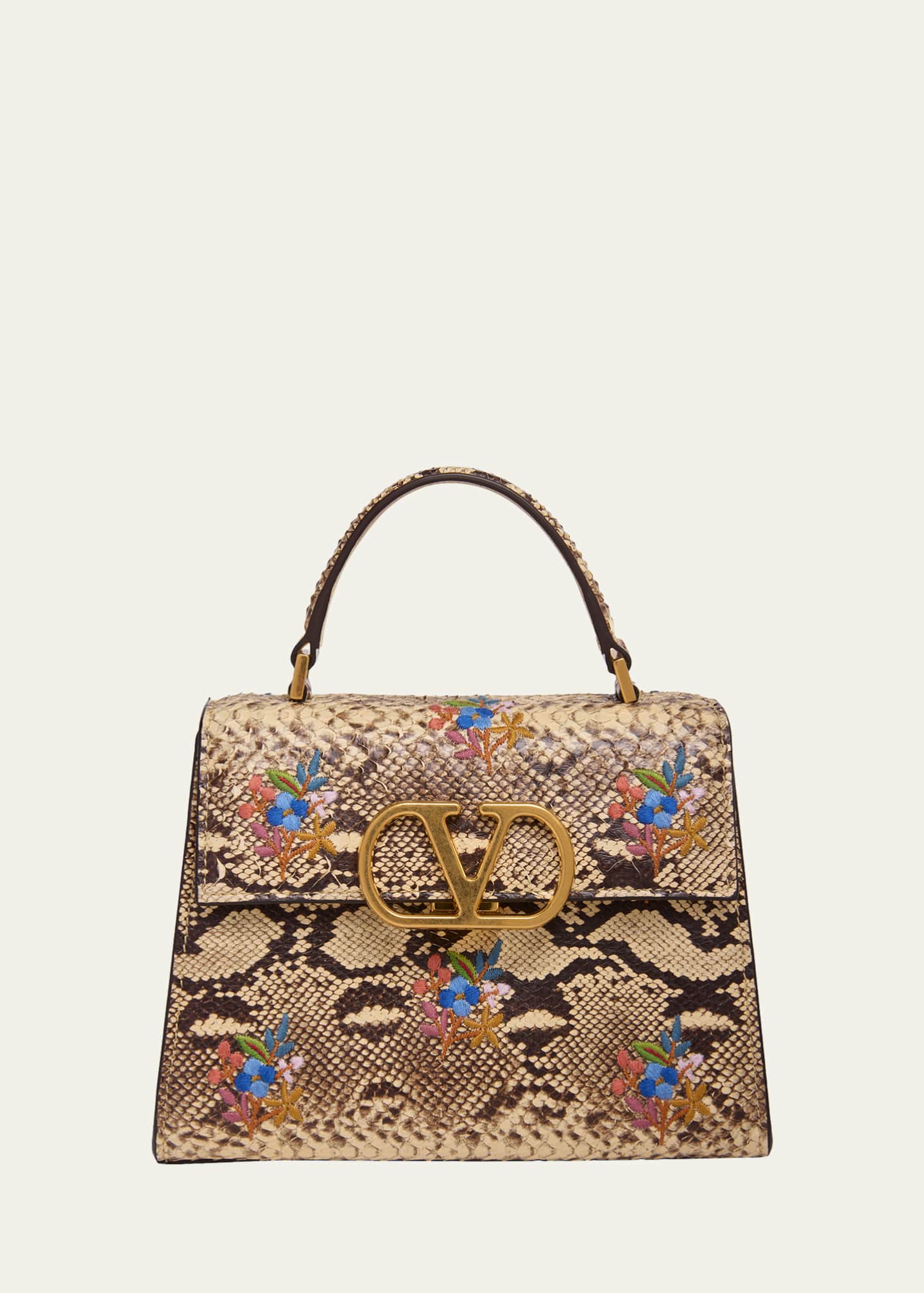 Valentino Garavani VSLING Embroidered Snakeskin Small Top-Handle