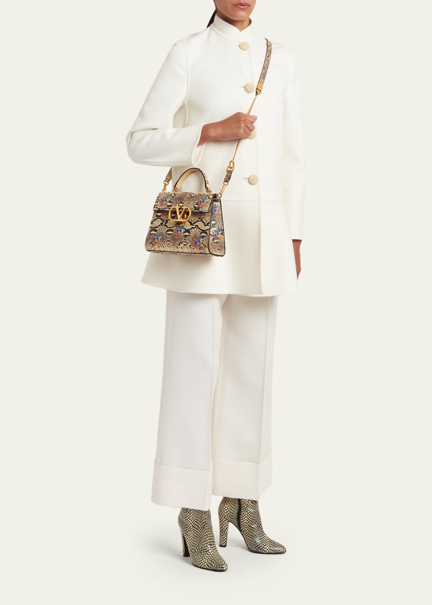 Valentino Garavani VSLING Embroidered Snakeskin Small Top-Handle