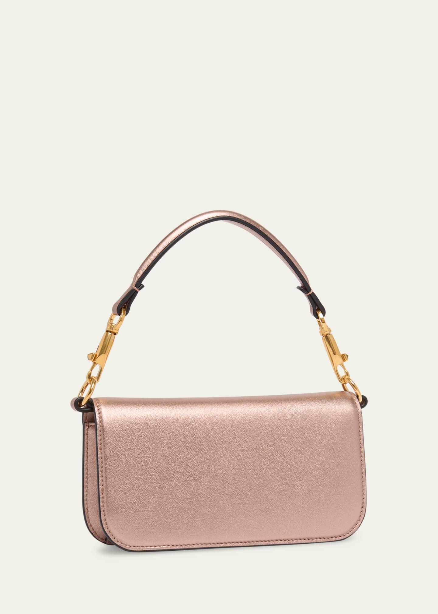 Valentino Garavani Small Crystal VLogo Metallic Leather Top-Handle