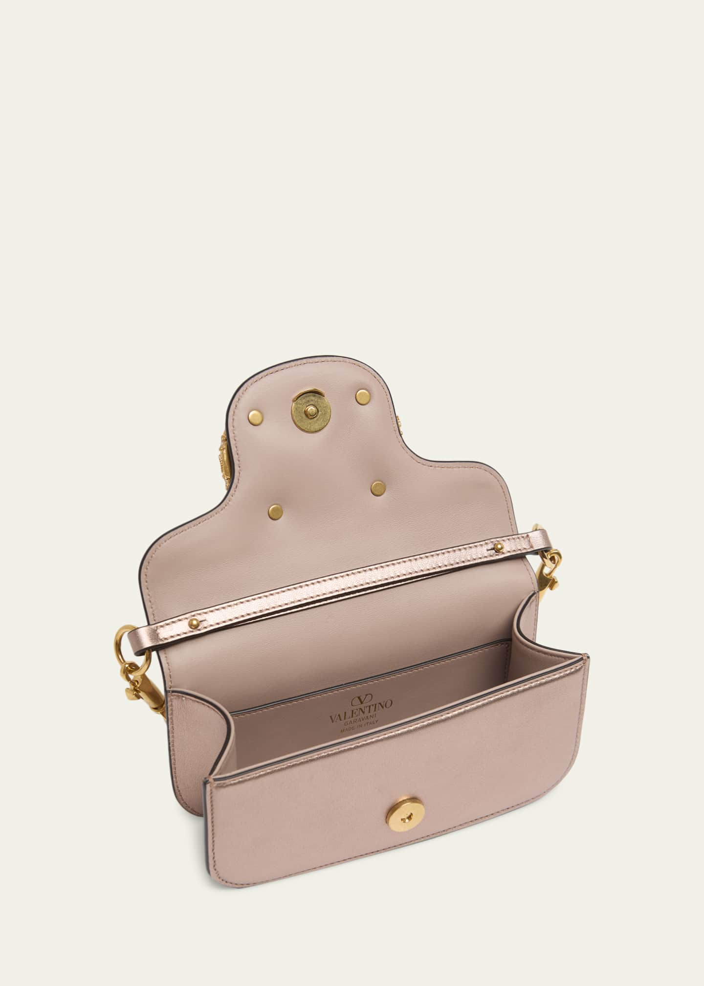 Valentino Garavani Small Crystal VLogo Metallic Leather Top-Handle