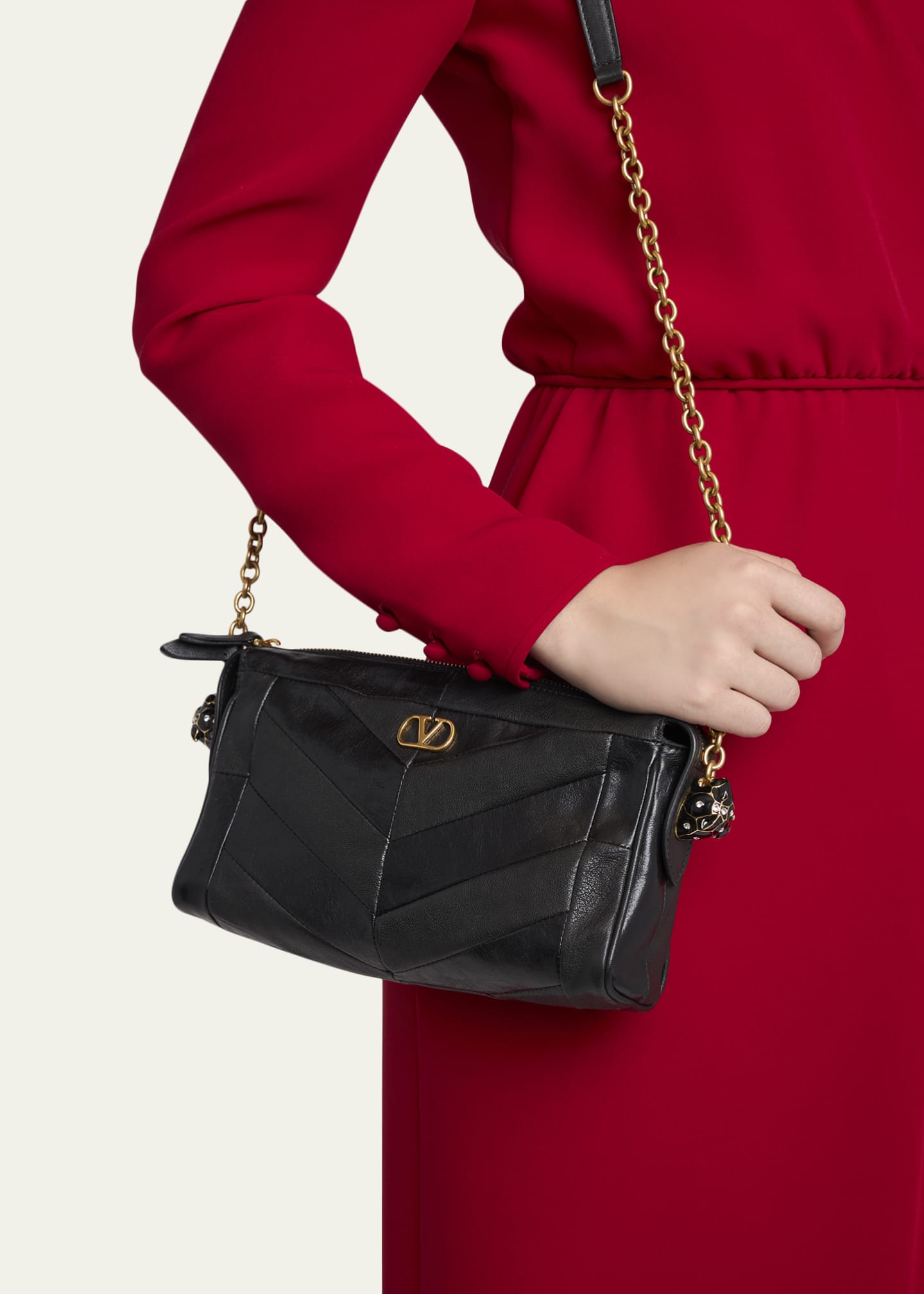 Valentino Garavani Small Chevron Patchwork Leather Shoulder Bag