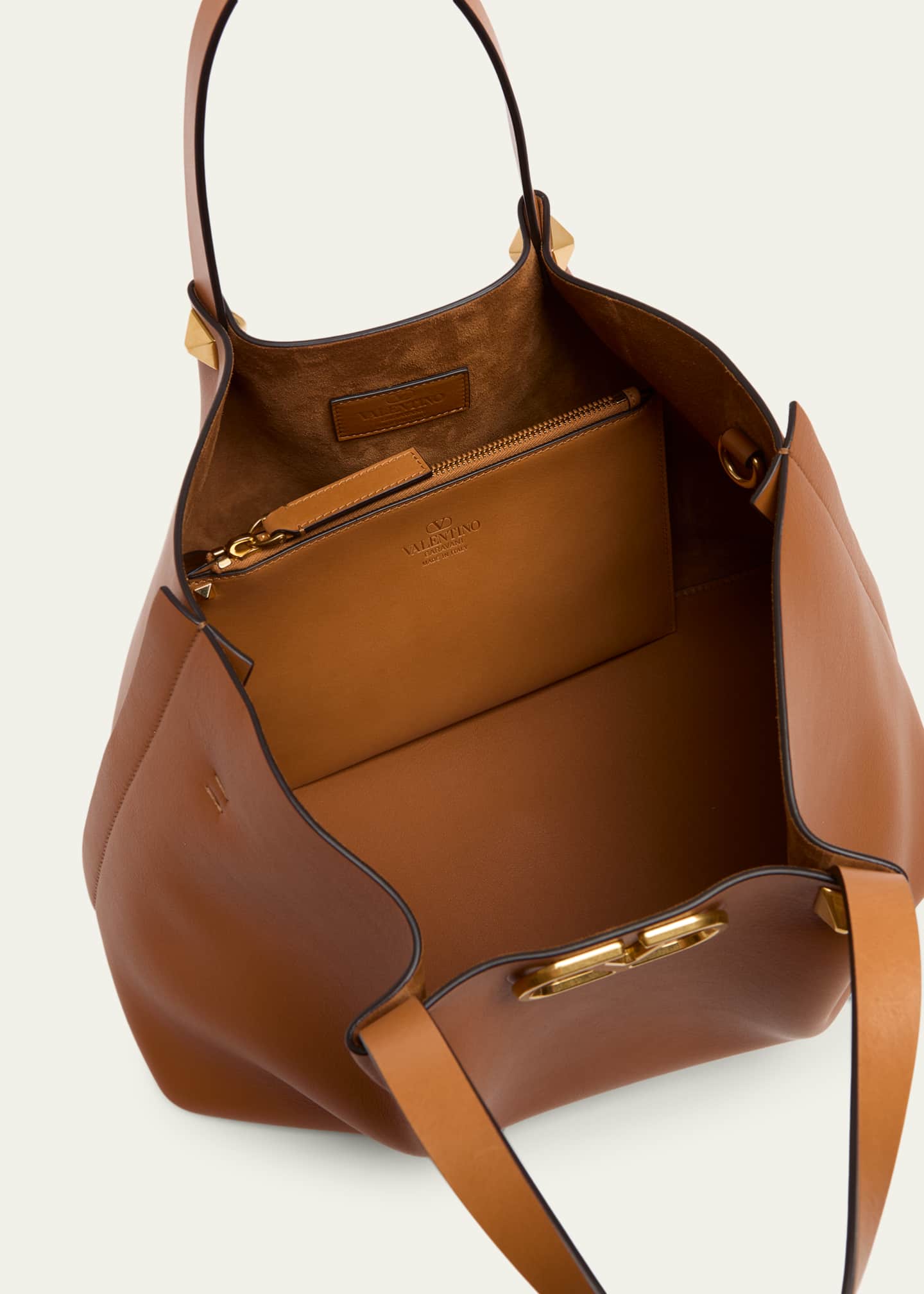 Valentino Garavani Medium Pleated Rockstud Leather Tote Bag