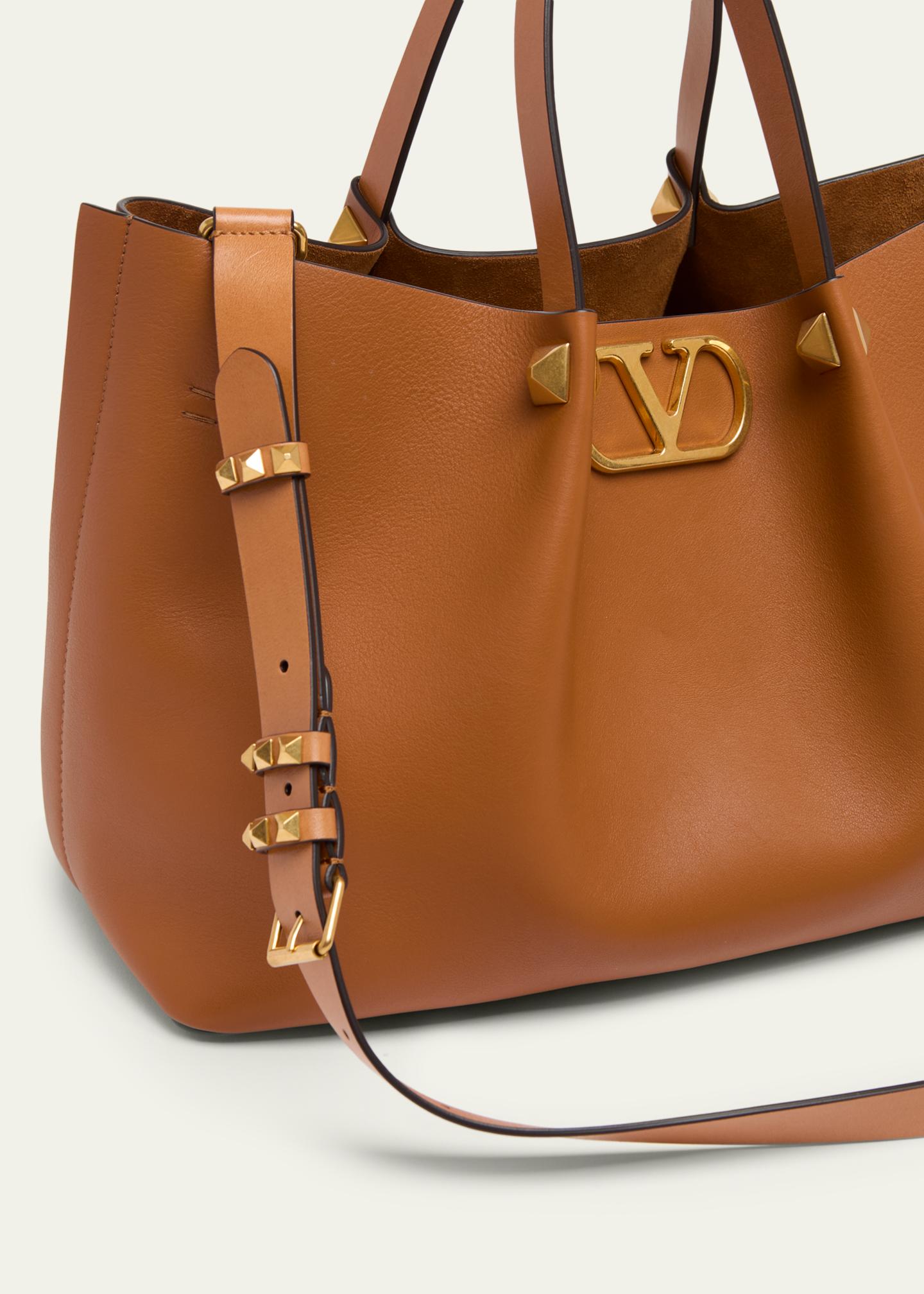 Valentino Garavani Medium Pleated Rockstud Leather Tote Bag