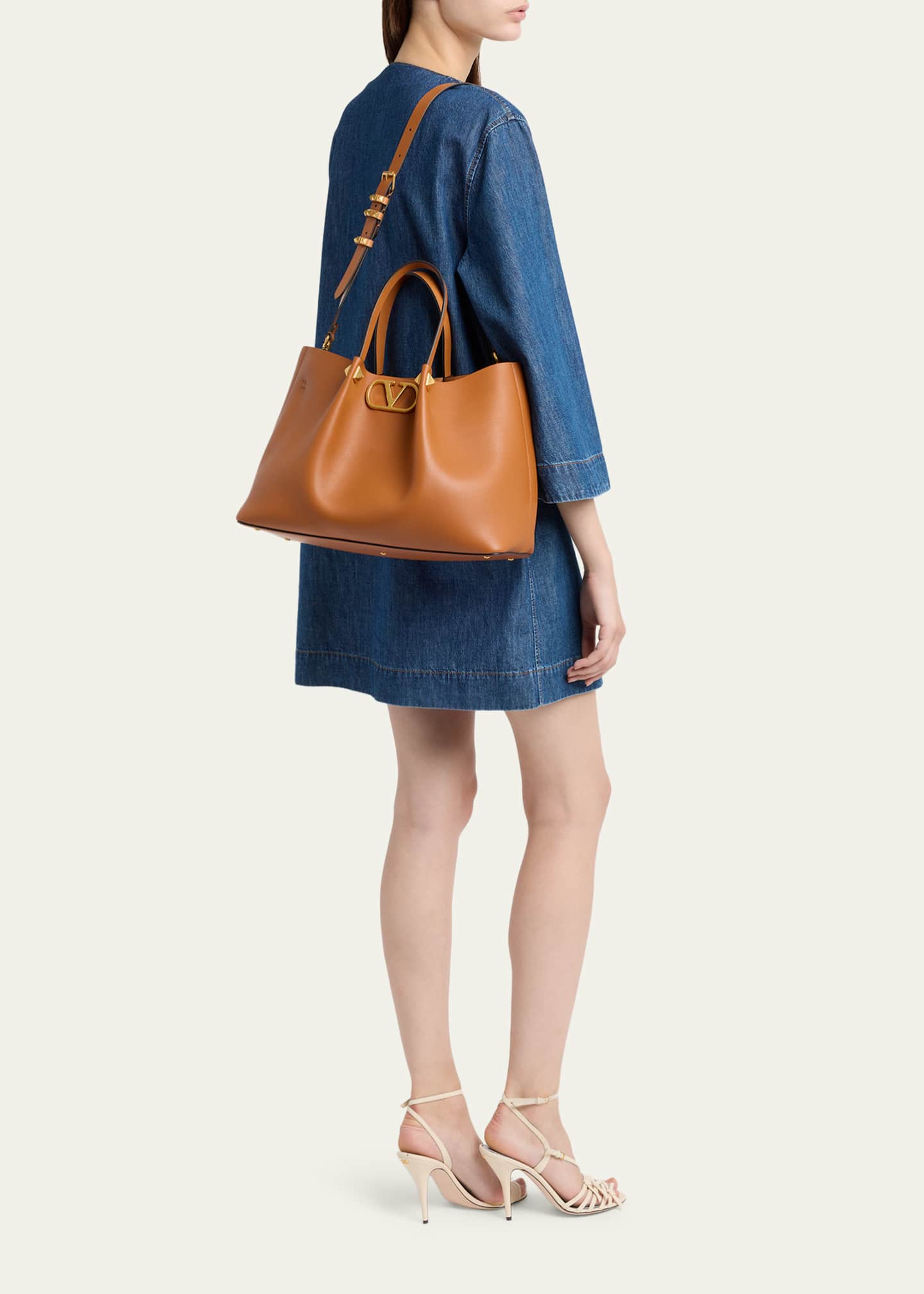 Valentino Garavani Medium Pleated Rockstud Leather Tote Bag