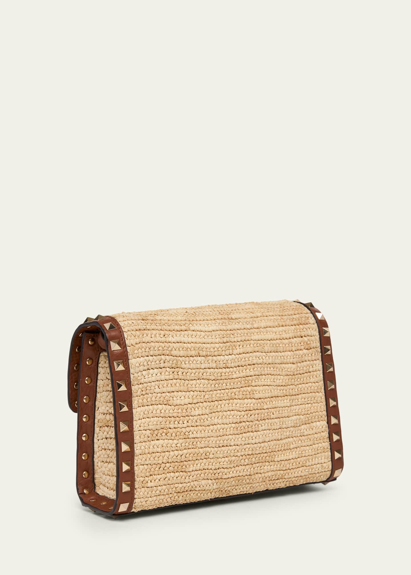 Valentino Garavani Small Rockstud-Trim Viscose Raffia Crossbody