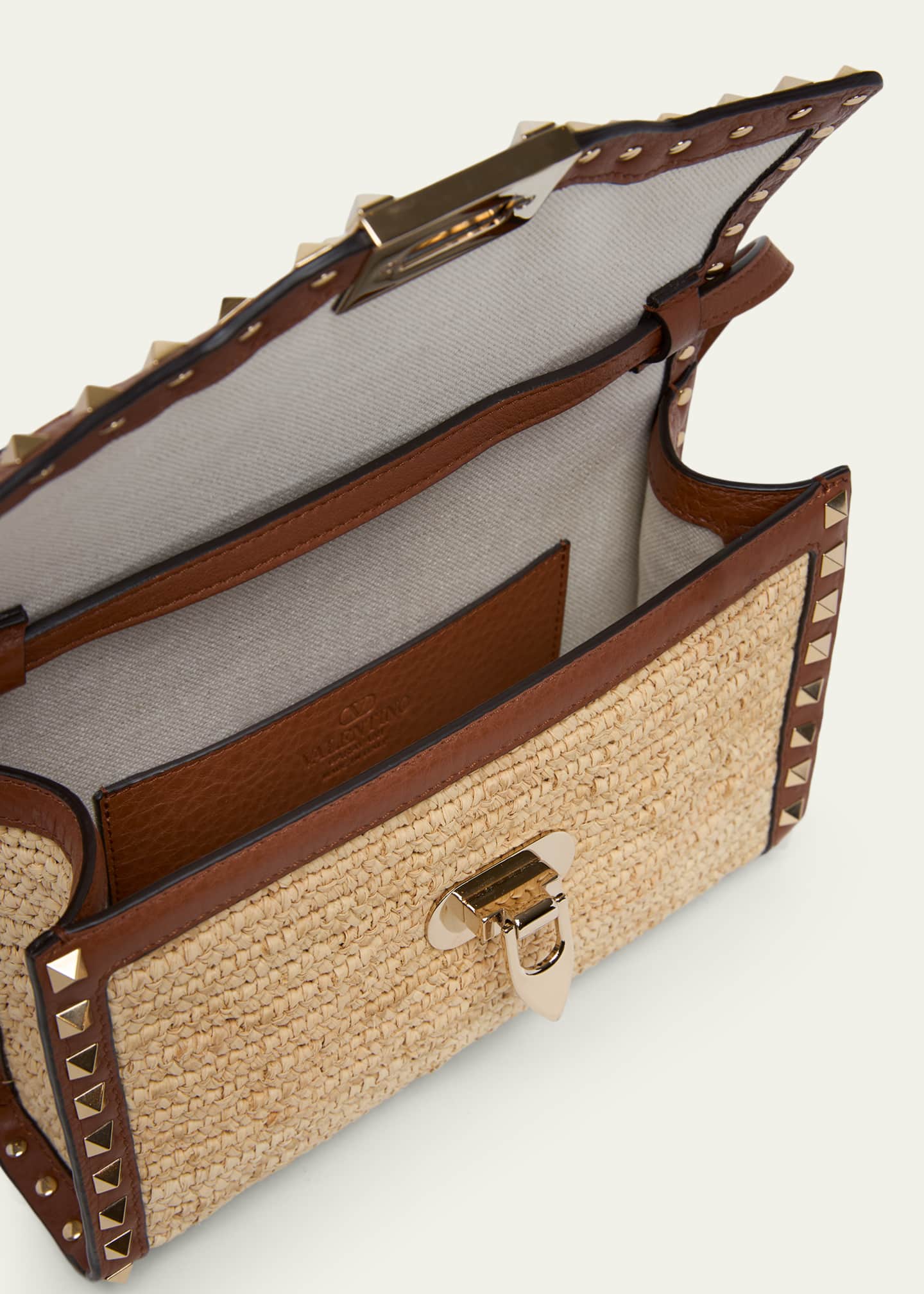 Valentino Garavani Small Rockstud-Trim Viscose Raffia Crossbody