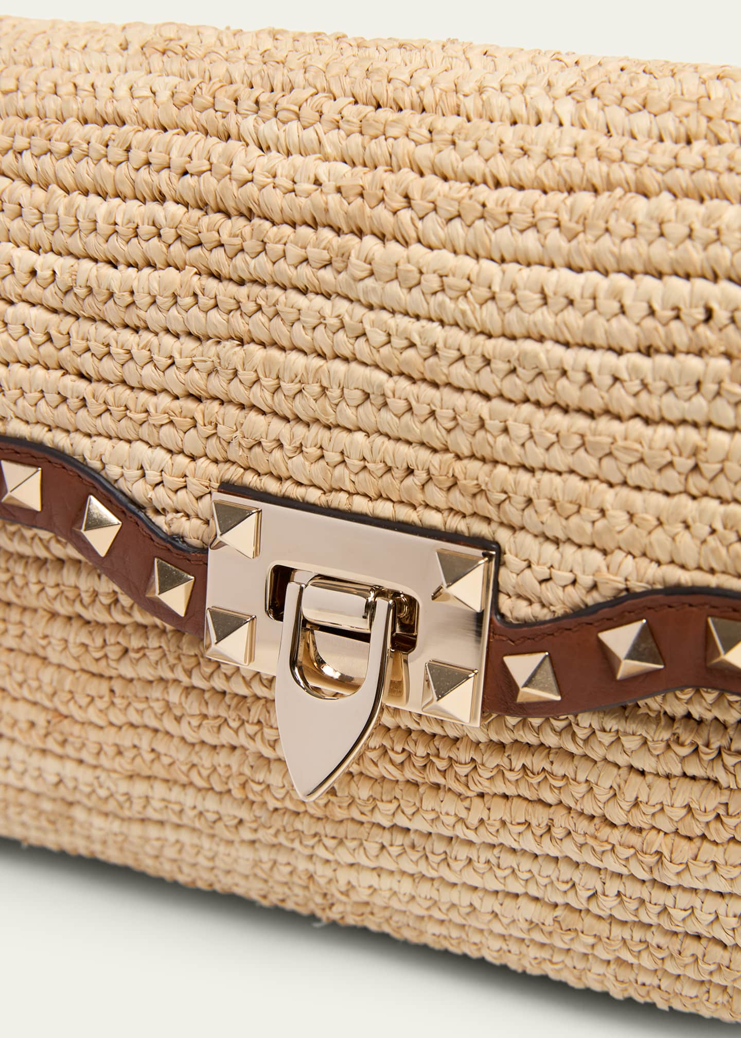 Valentino Garavani Small Rockstud-Trim Viscose Raffia Crossbody