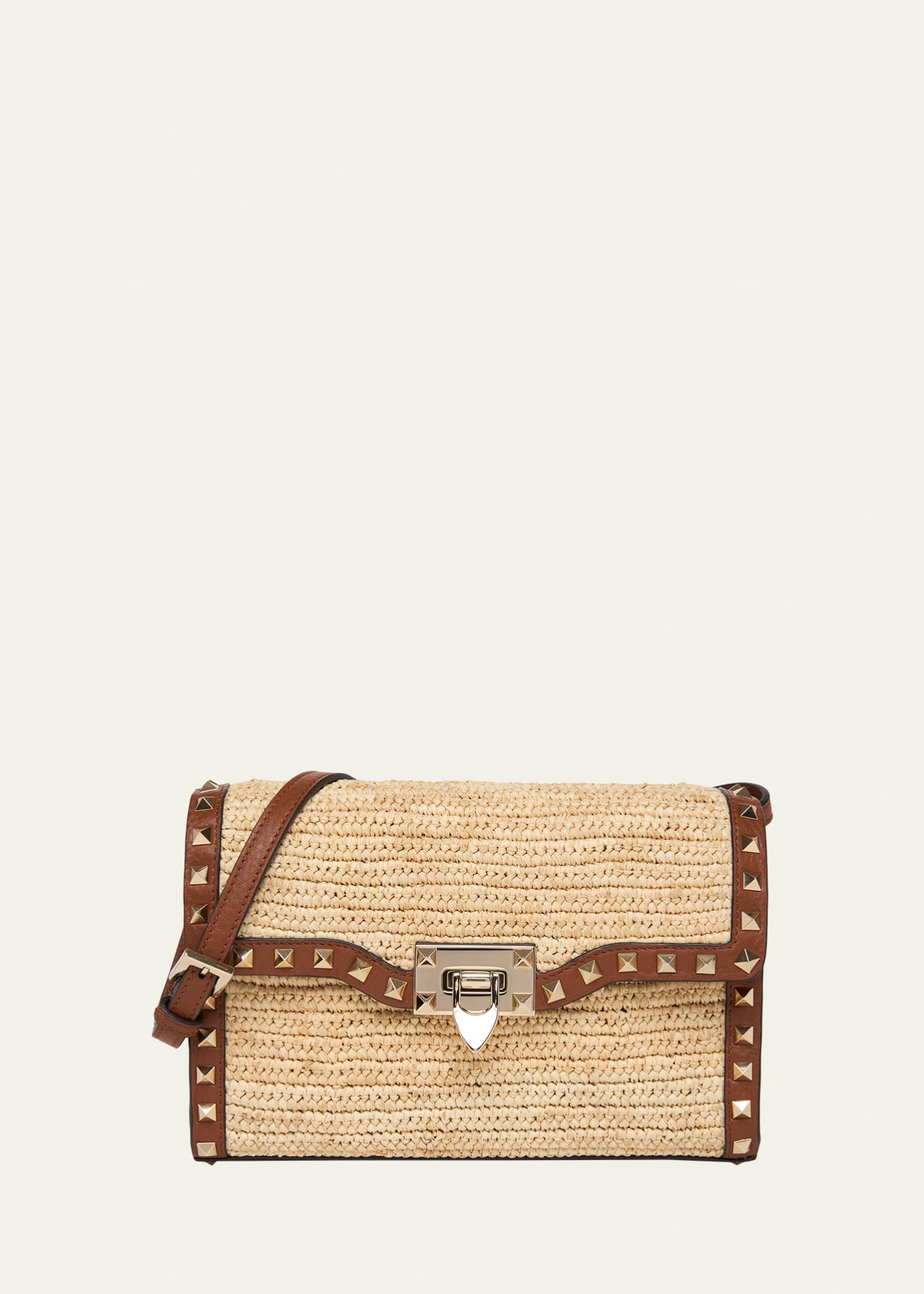 Valentino Garavani Small Rockstud-Trim Viscose Raffia Crossbody