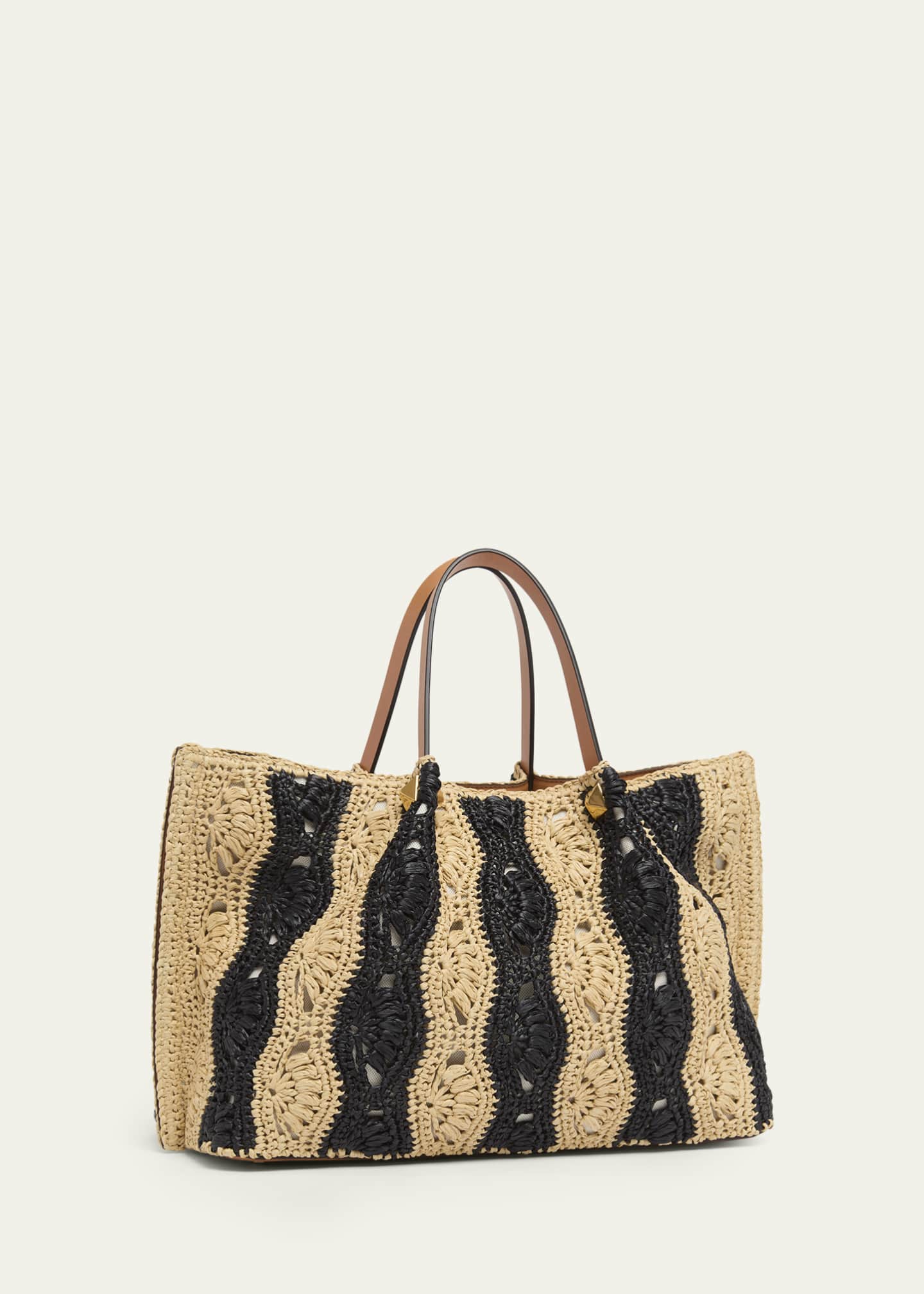 Valentino Garavani Medium Wavy Striped Viscose Raffia Tote Bag
