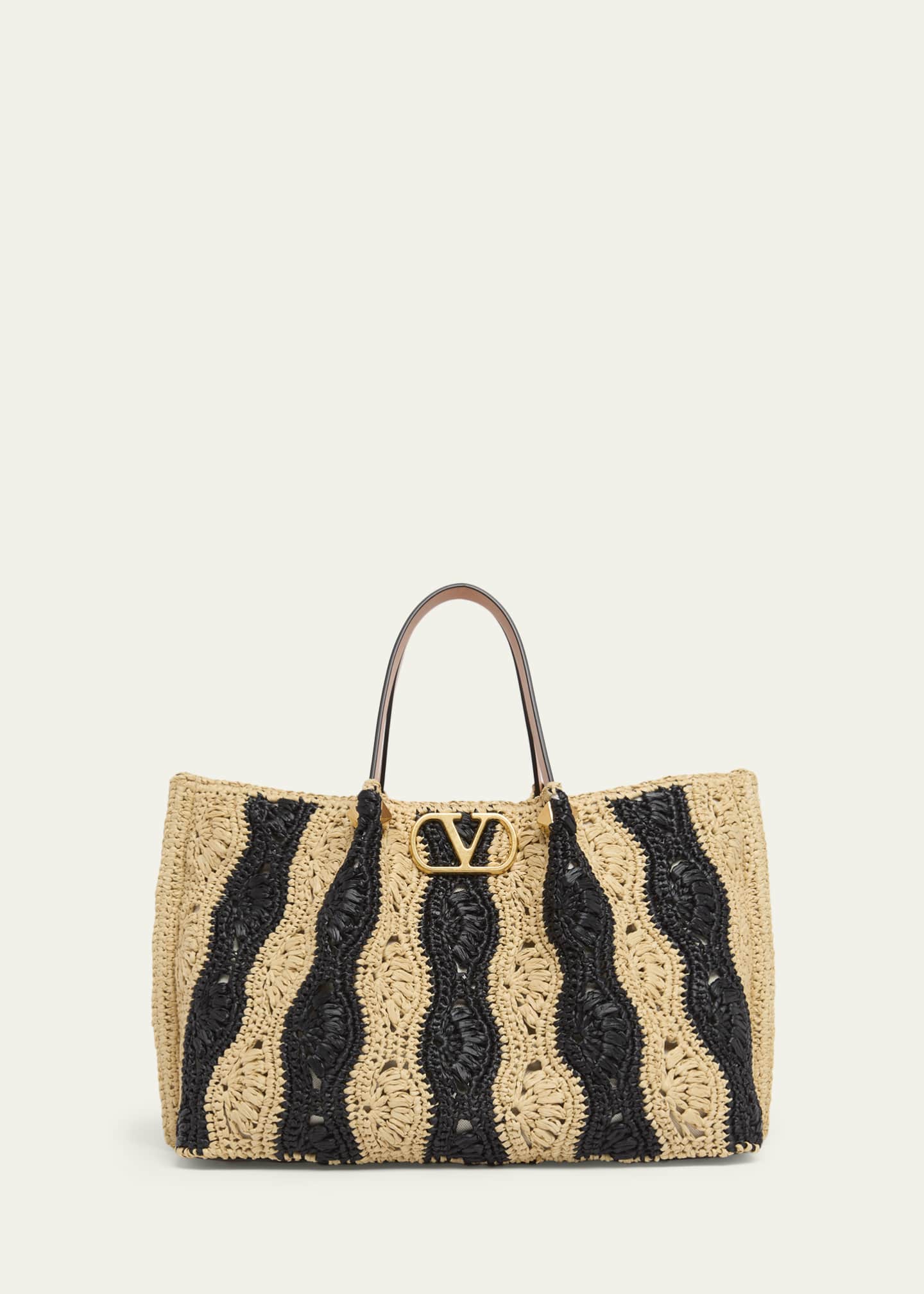 Valentino Garavani Medium Wavy Striped Viscose Raffia Tote Bag
