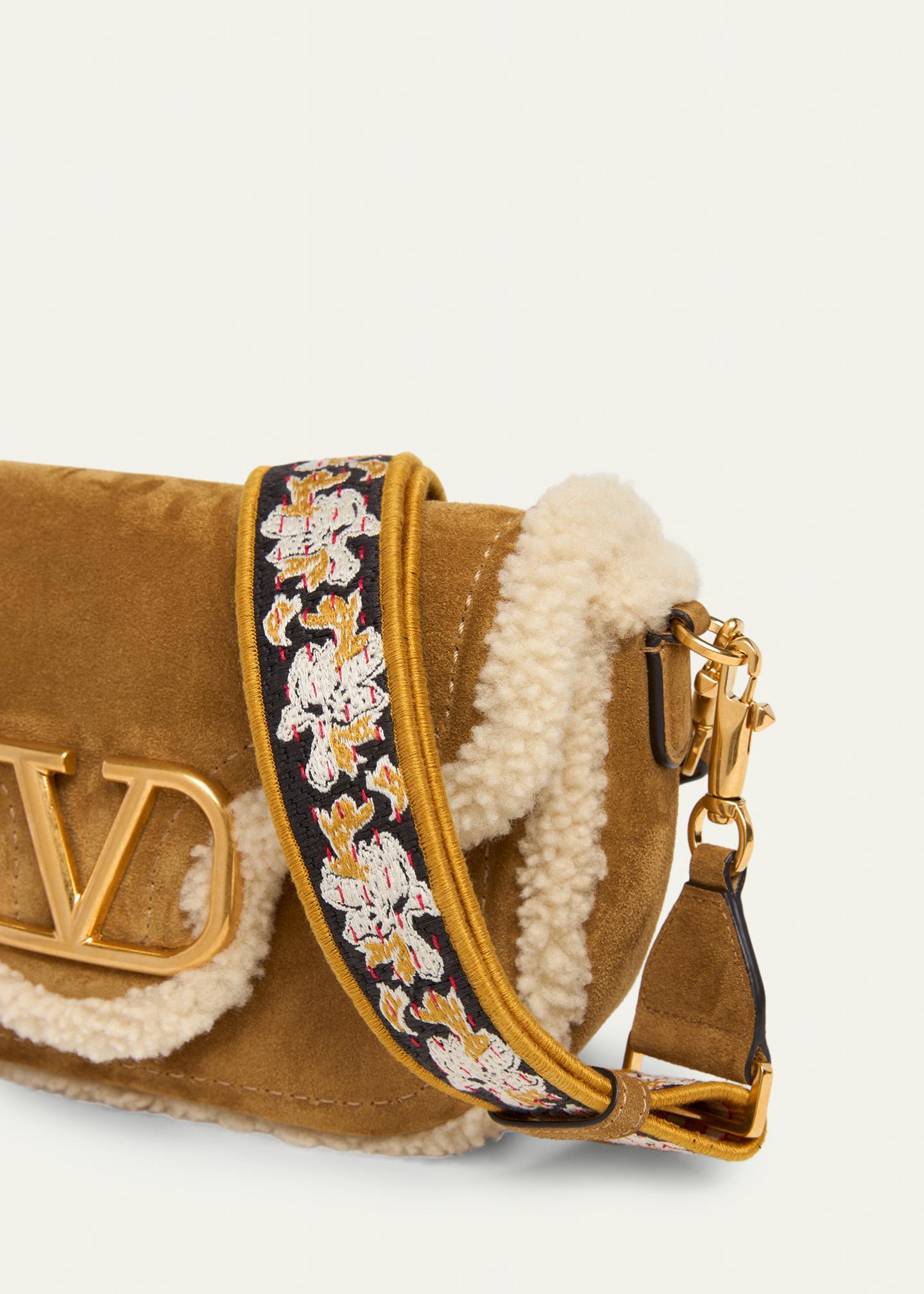 Valentino Garavani VLogo Shearling & Suede Top-Handle Bag