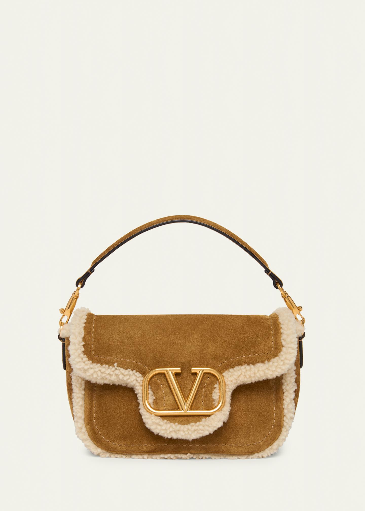 Valentino Garavani VLogo Shearling & Suede Top-Handle Bag