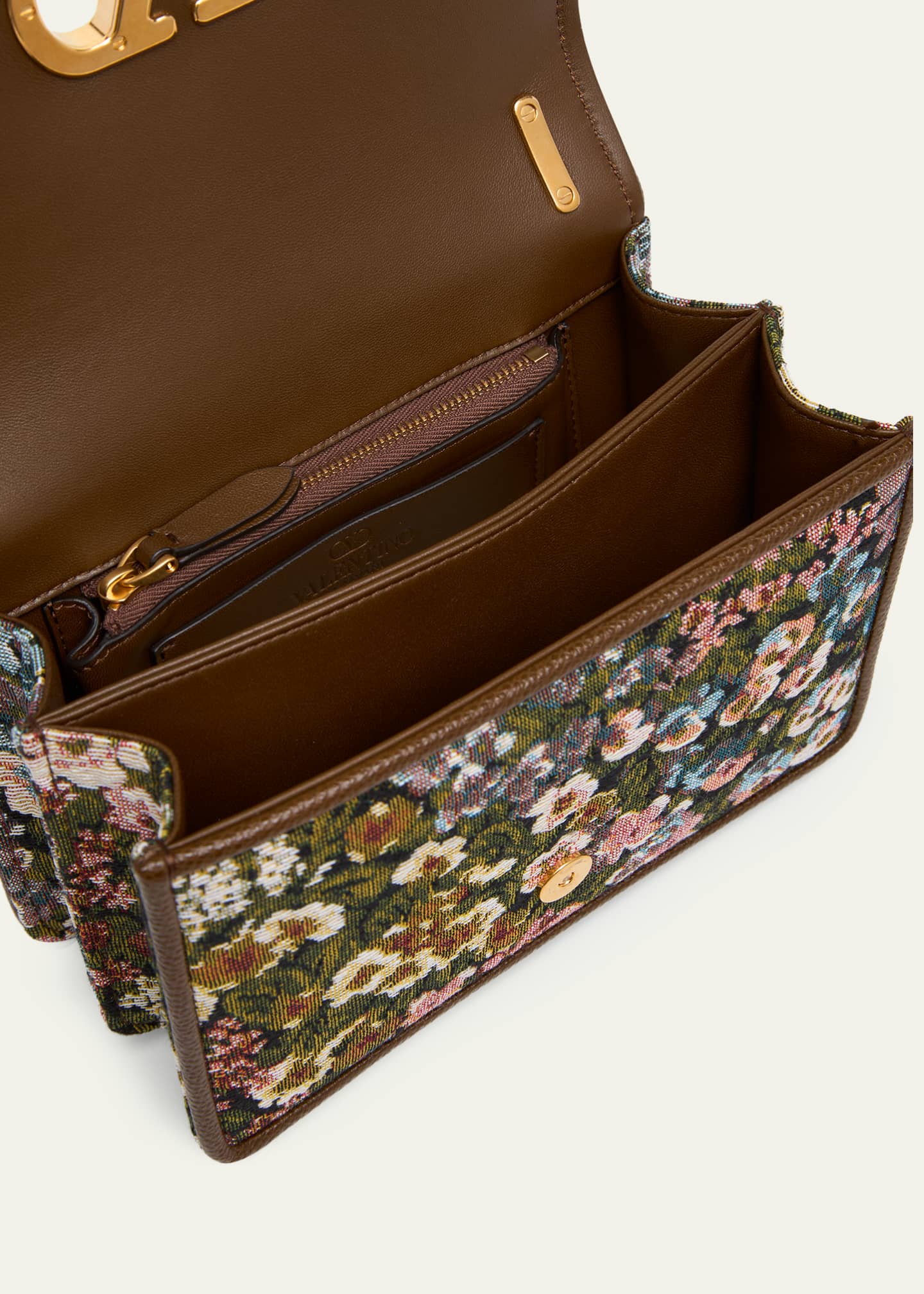 Valentino Garavani Small Floral Woven Leather-Trim Shoulder Bag