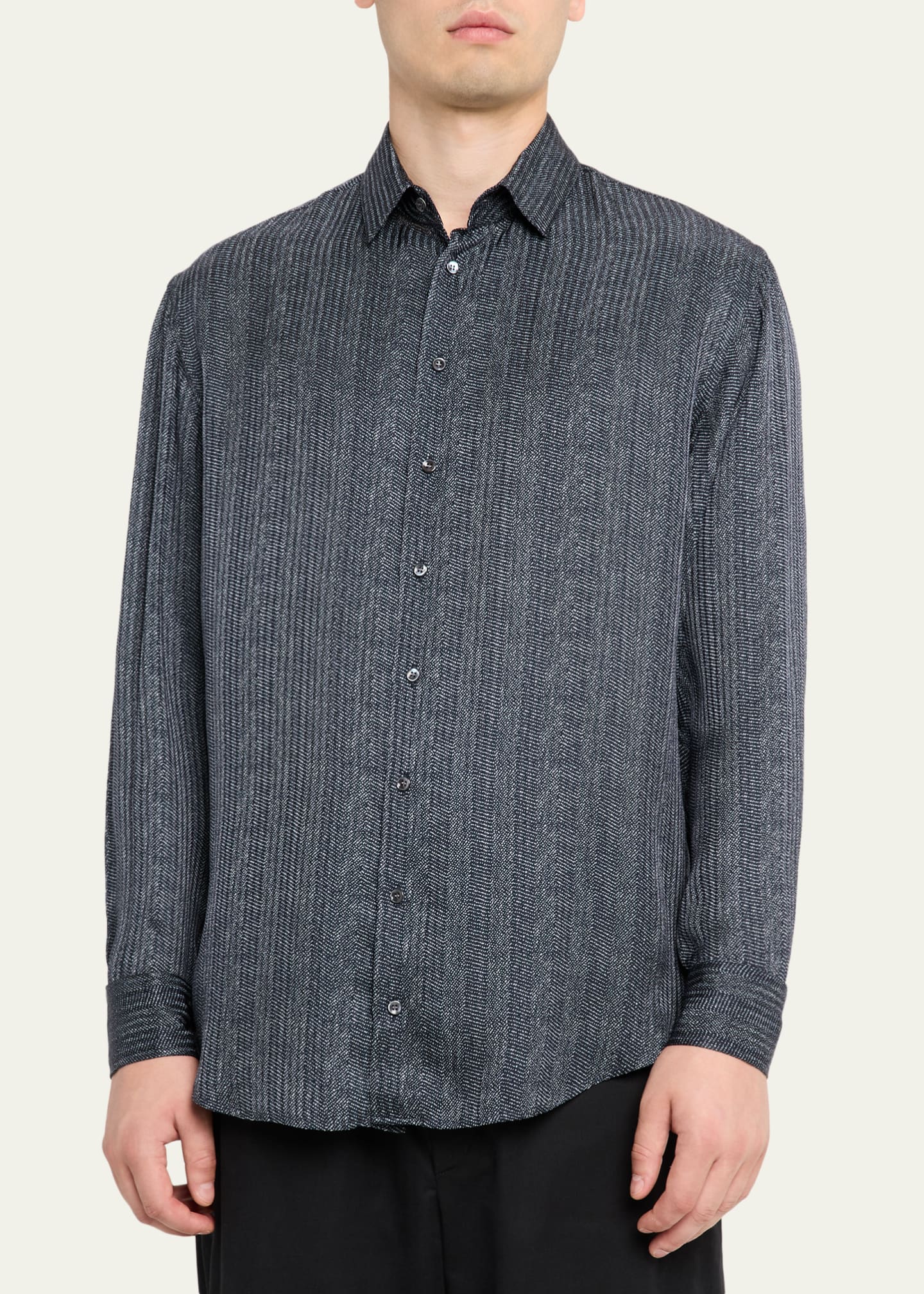 Giorgio Armani Men's Stripe-Print Viscose and Silk Button-Down