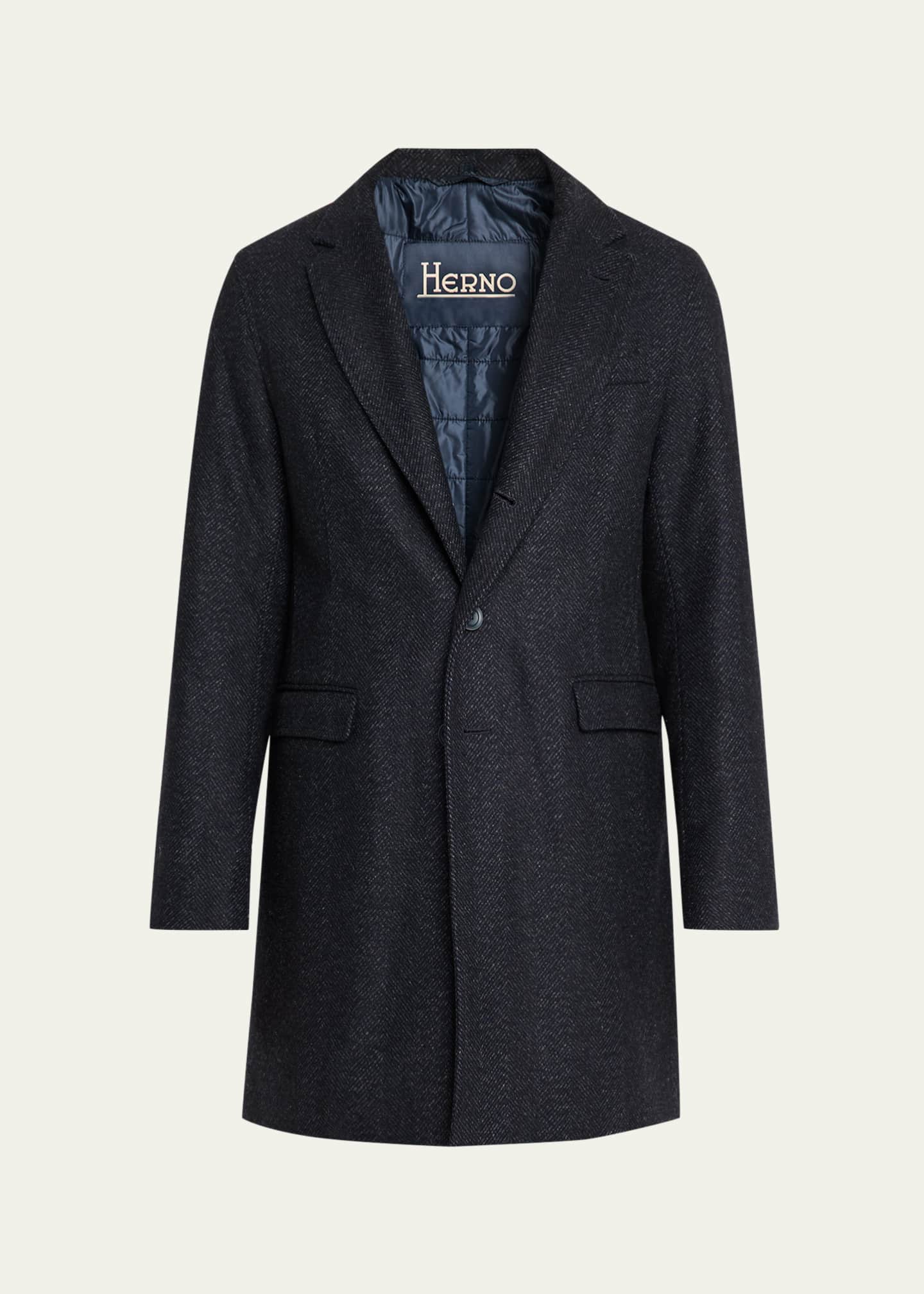Herno Men's Wool-Blend Herringbone Top Coat - Bergdorf Goodman