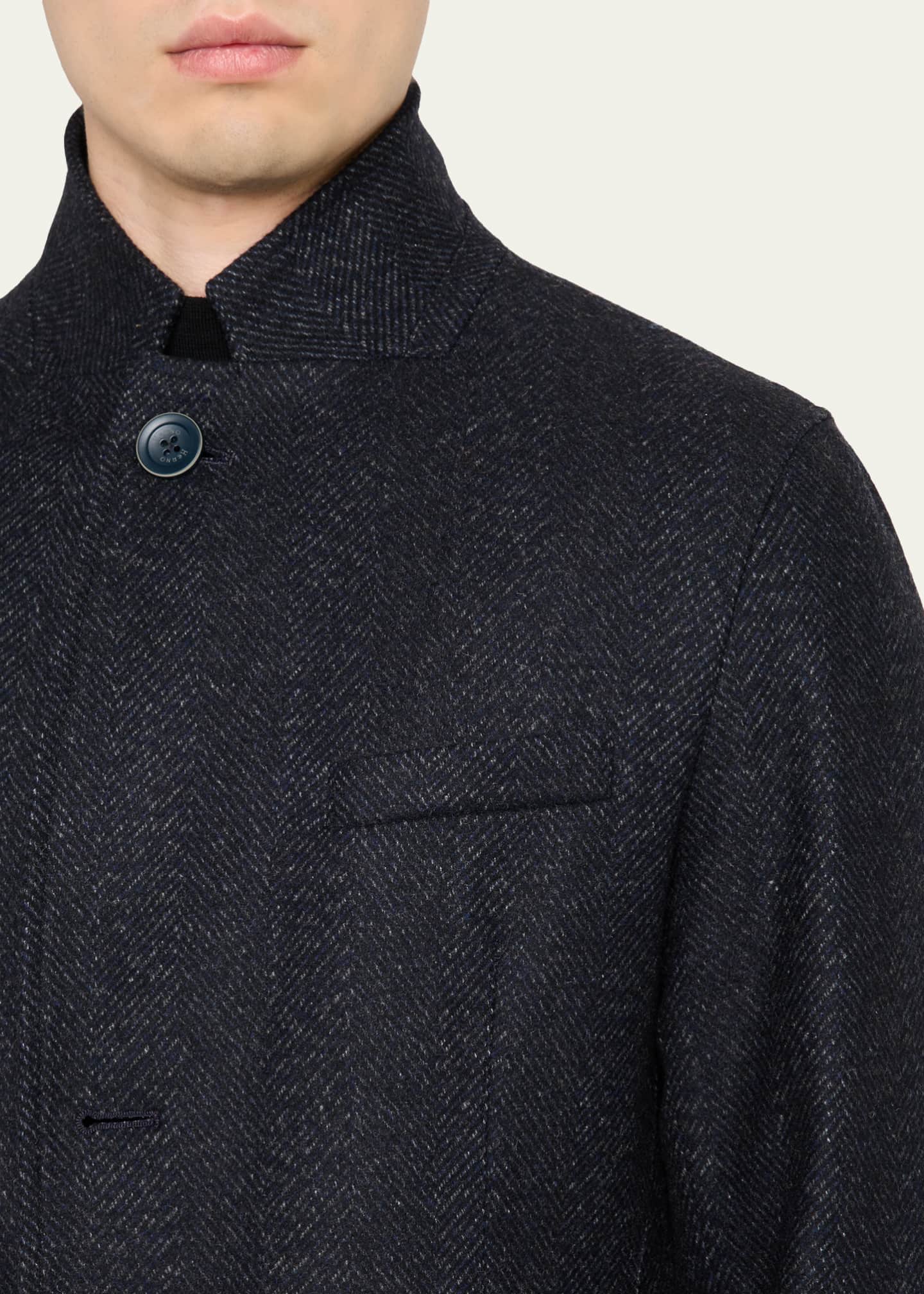 Herno Men's Wool-Blend Herringbone Top Coat - Bergdorf Goodman