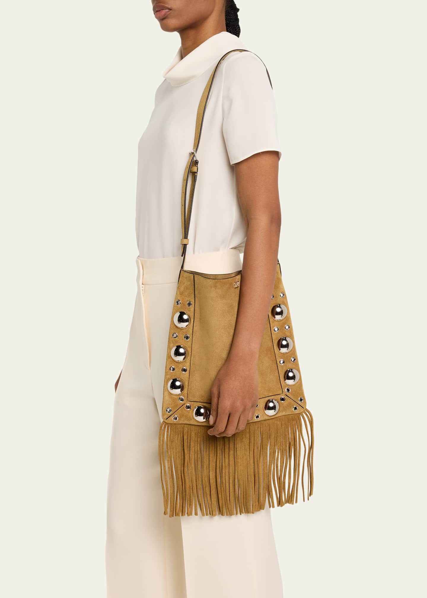Valentino Garavani Nellcote Studded Fringe Suede Crossbody Bag