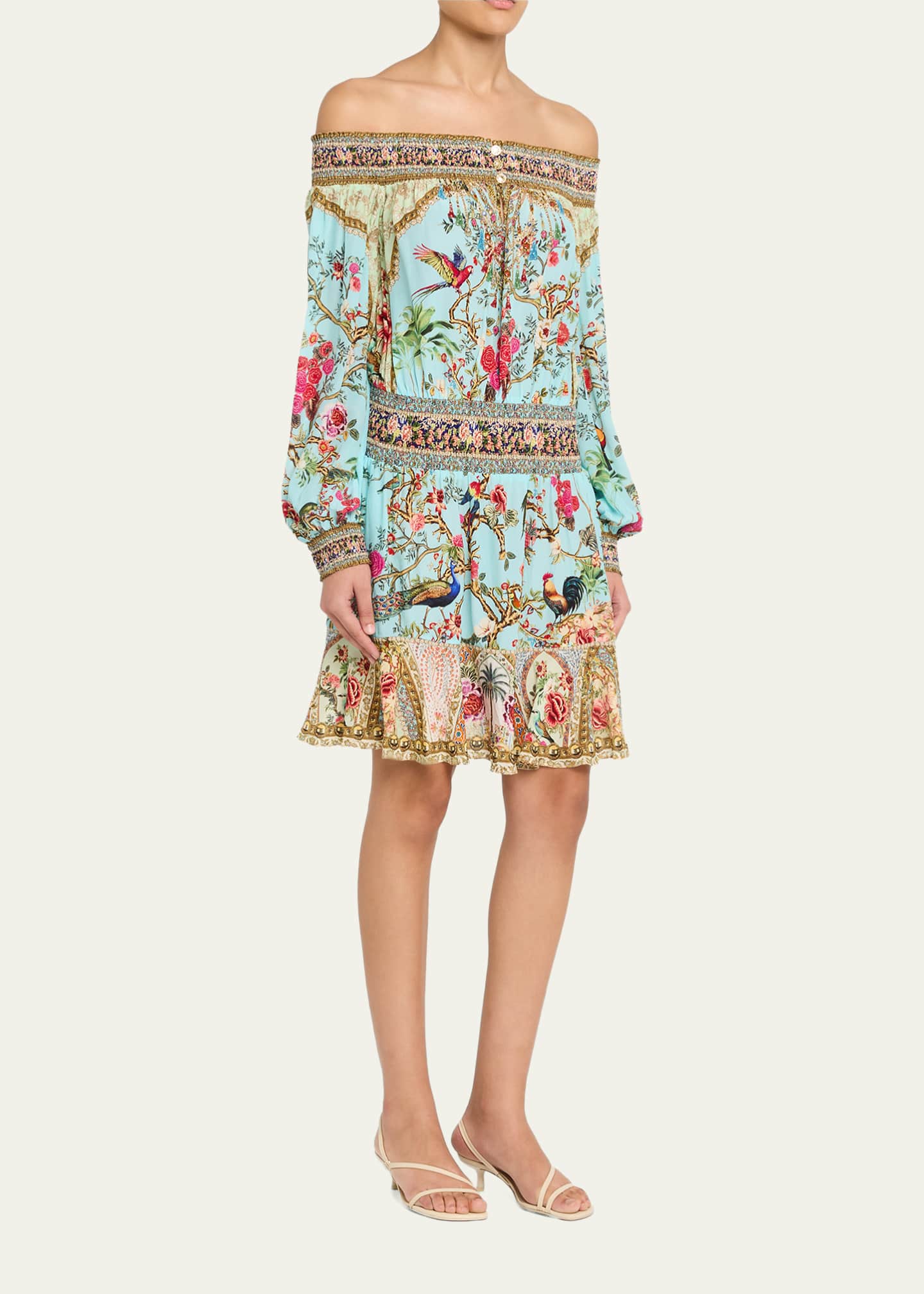 camilla silk mini dress Camilla Women's Silk Off The Shoulder Mini Dress - Multi - Size L