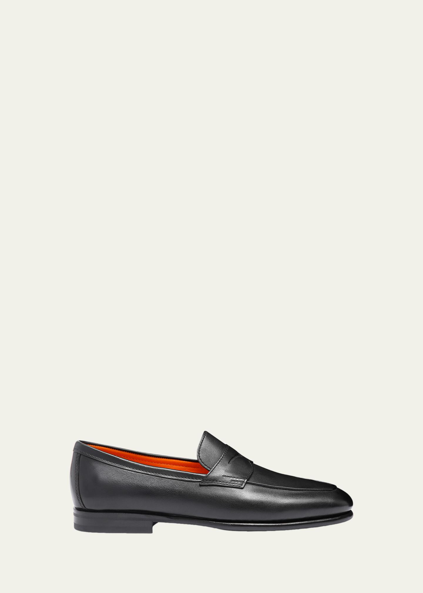 Santoni Men’s Leather Penny Loafers - Black Santoni - Ascott Black Leather Penny Loafer | Mitchell Stores main image 2