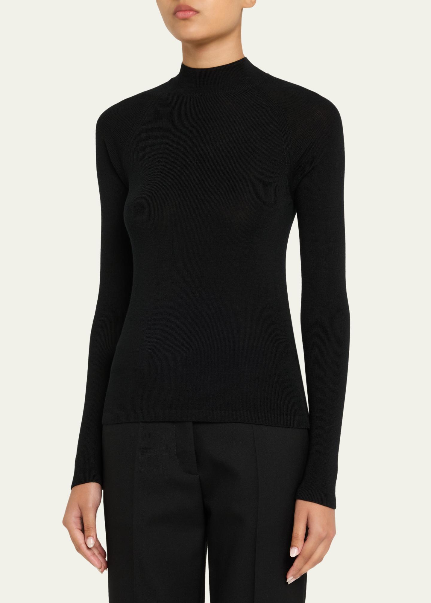 Majestic Filatures Mock-Neck Merino Silk Micro Rib Knit T-Shirt ...