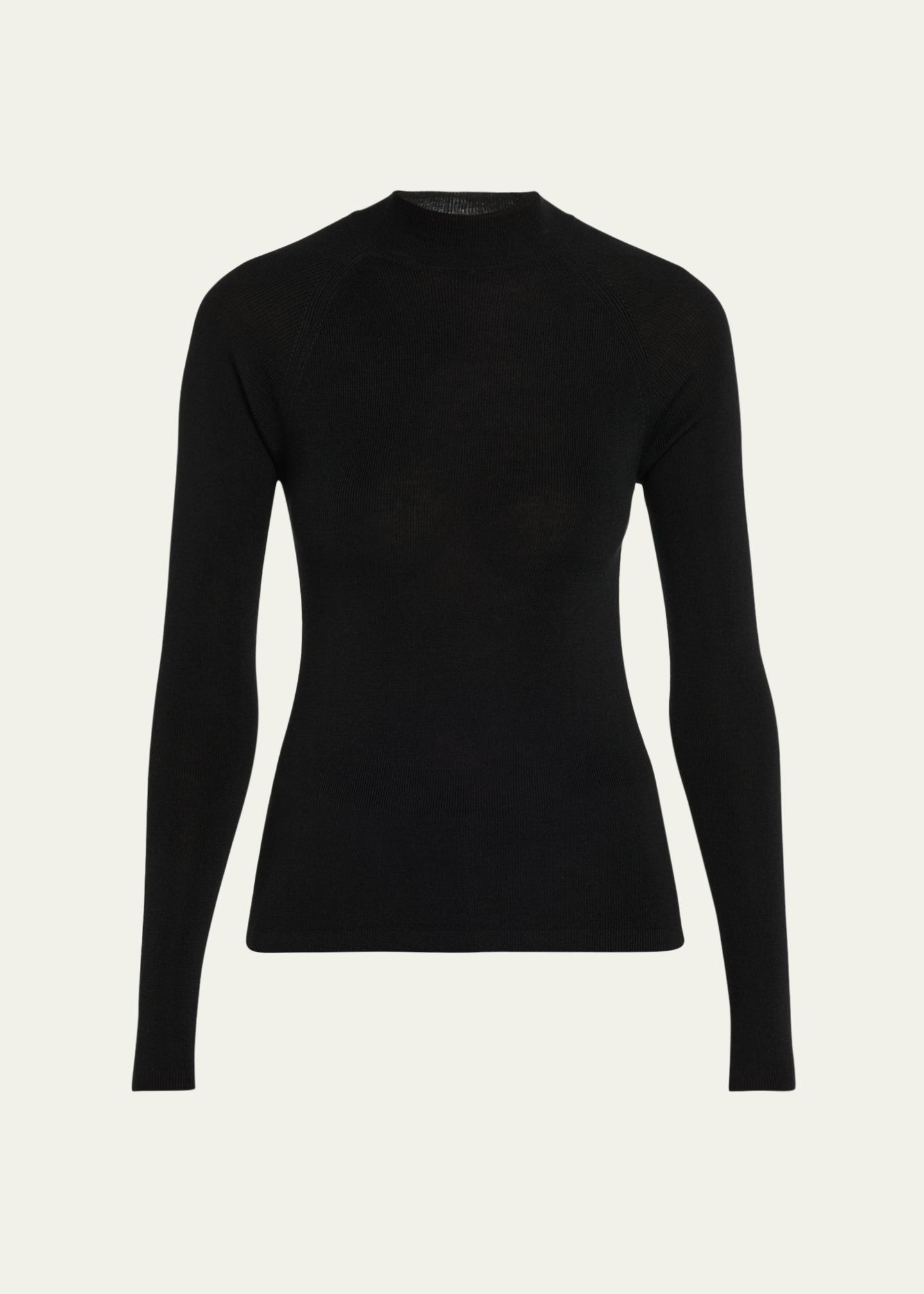 Majestic Filatures Mock-Neck Merino Silk Micro Rib Knit T-Shirt ...