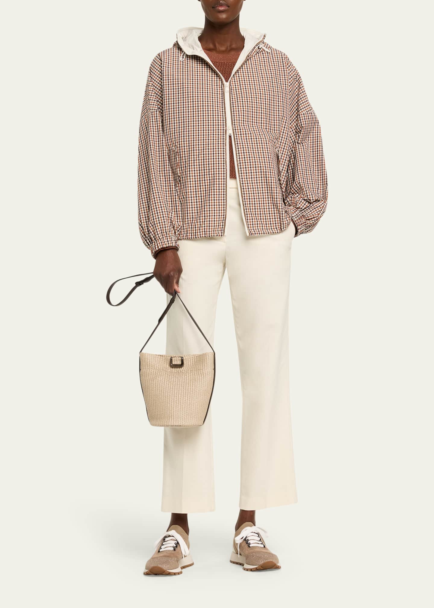 Brunello Cucinelli Daks Check Tafetta Track Jacket With Monili