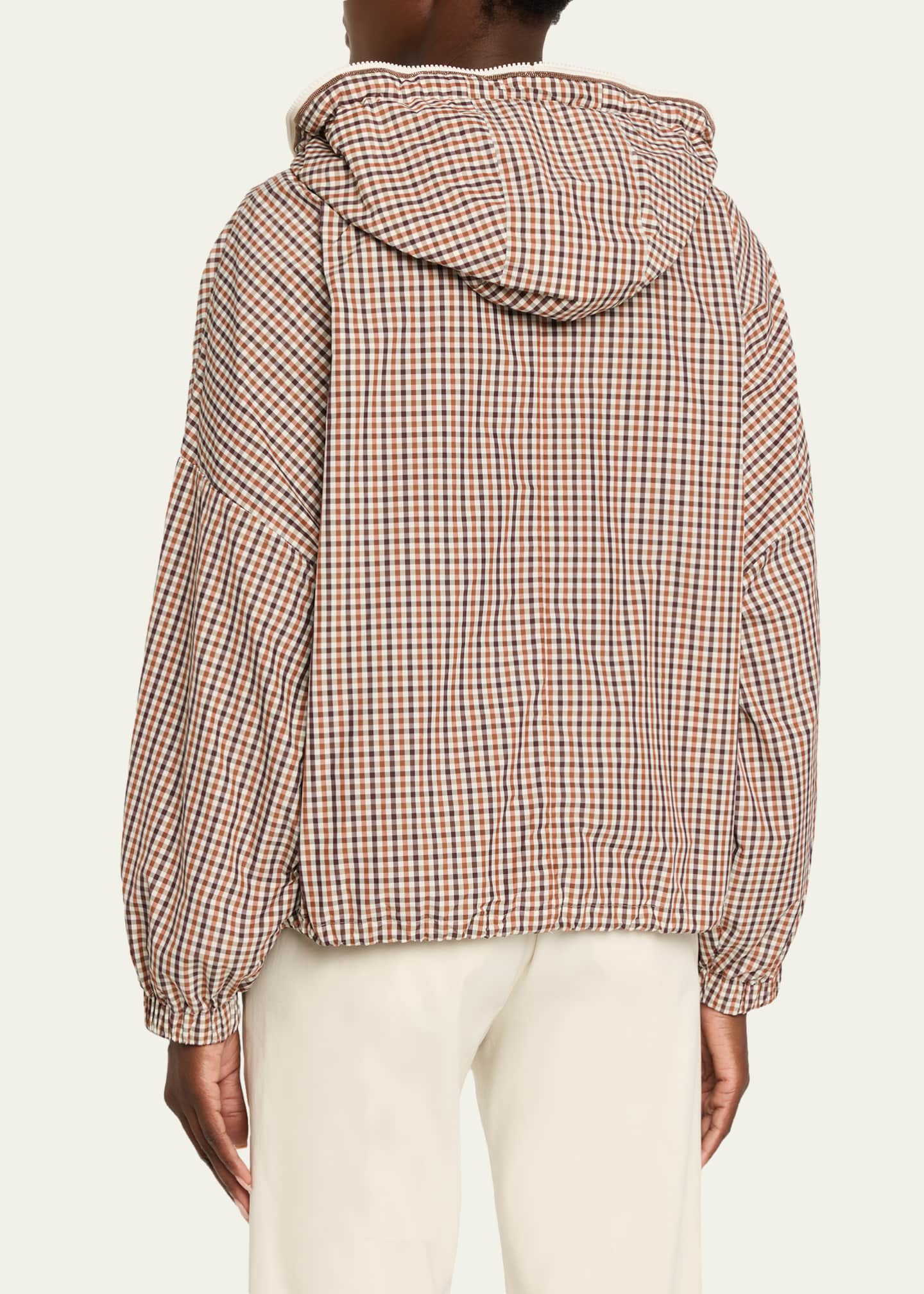 Brunello Cucinelli Daks Check Tafetta Track Jacket With Monili