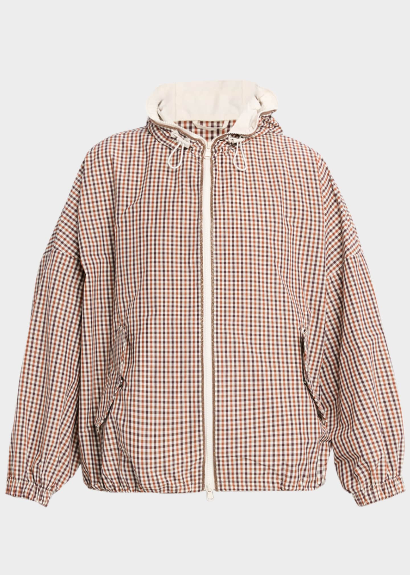 Brunello Cucinelli Daks Check Tafetta Track Jacket With Monili