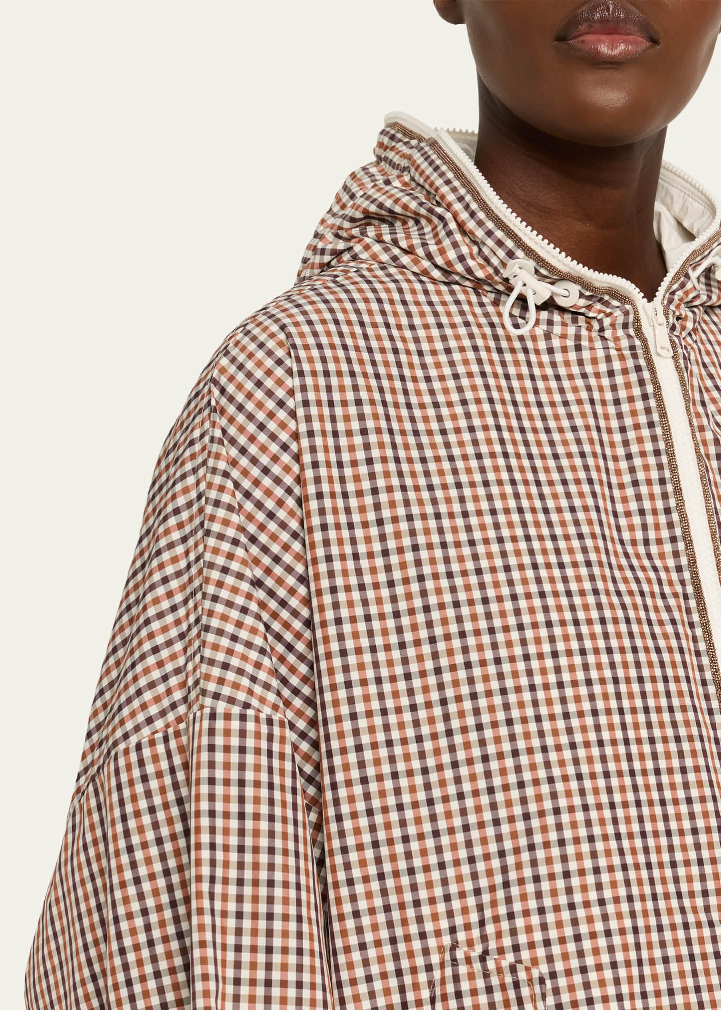 Brunello Cucinelli Daks Check Tafetta Track Jacket With Monili