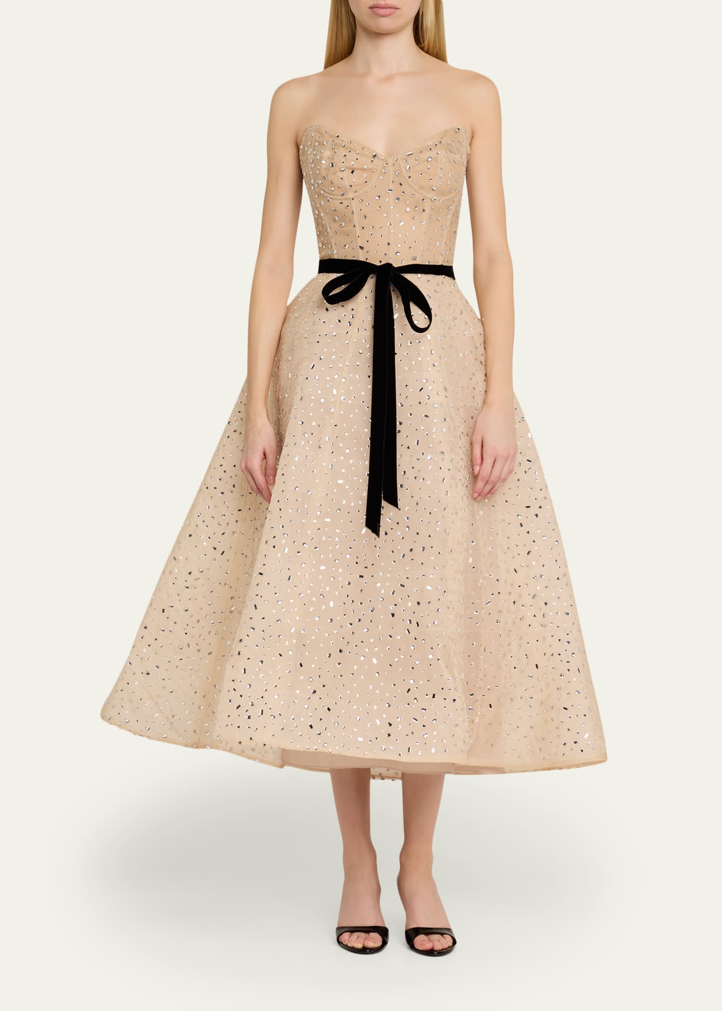 Monique Lhuillier Strapless Crystal Organza Cocktail Dress, Nude, Women's, 10, Cocktail & Party Wedding Guest Dresses Strapless Dresses