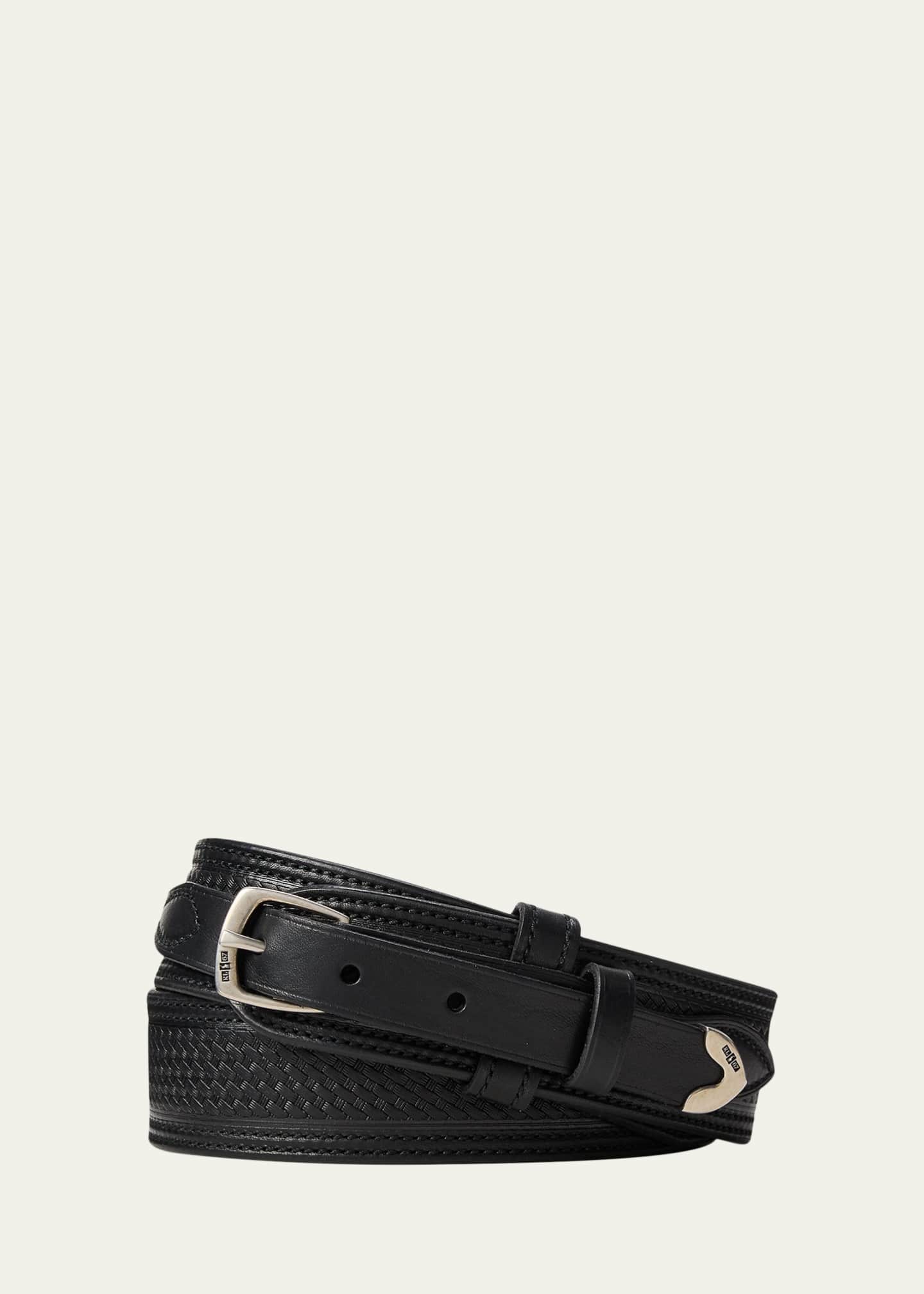Ralph Lauren Purple Label Topstitched Western Leather Belt