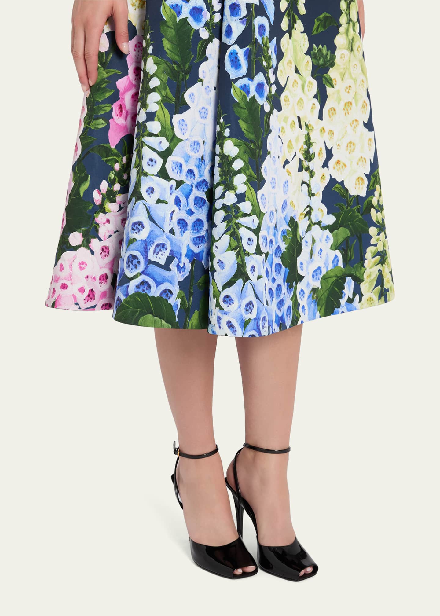 Oscar de la Renta Multi Foxglove Degrade Printed Faille Midi