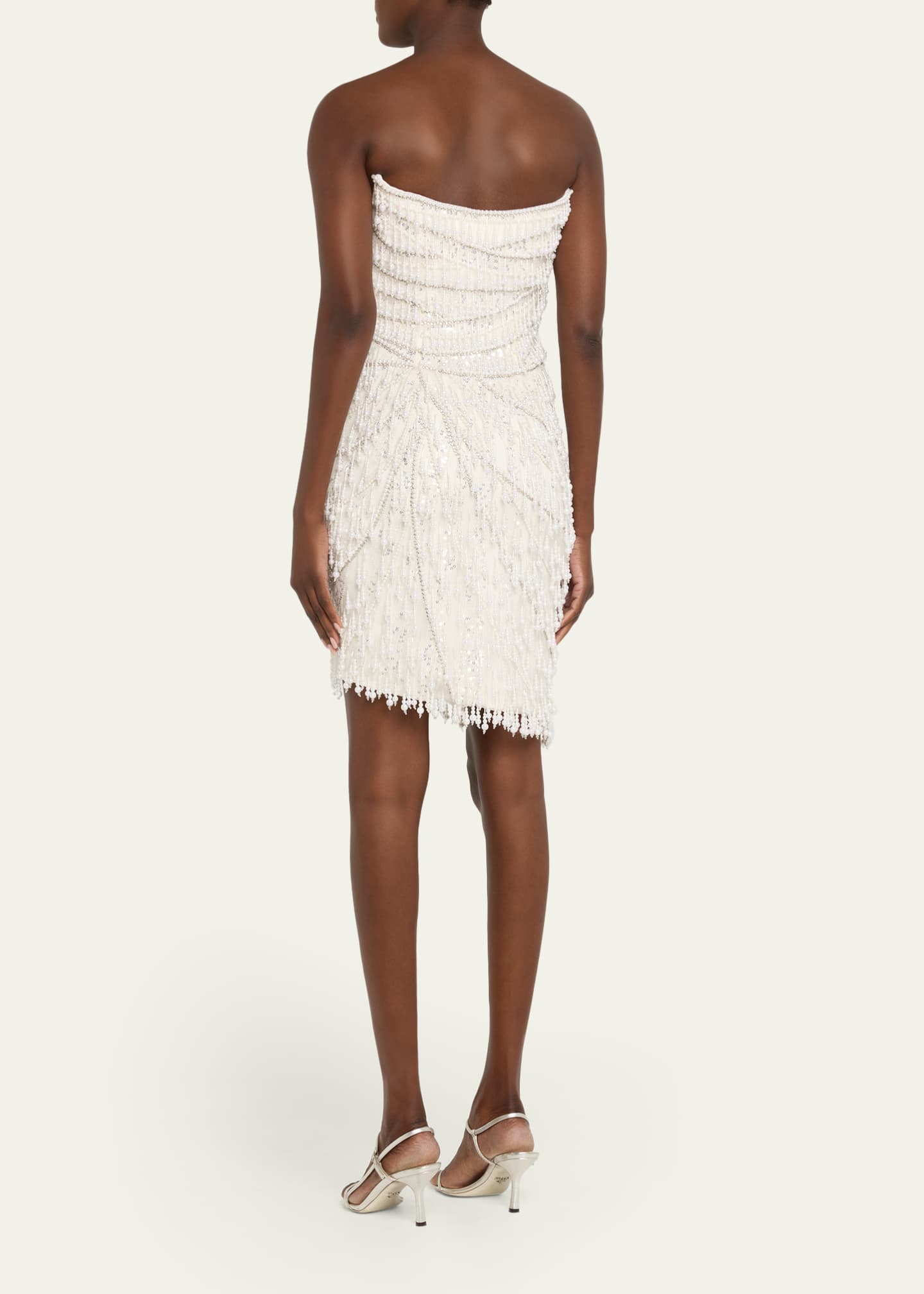 Strapless Fringe Embroidered Tulle Mini Cocktail Dress