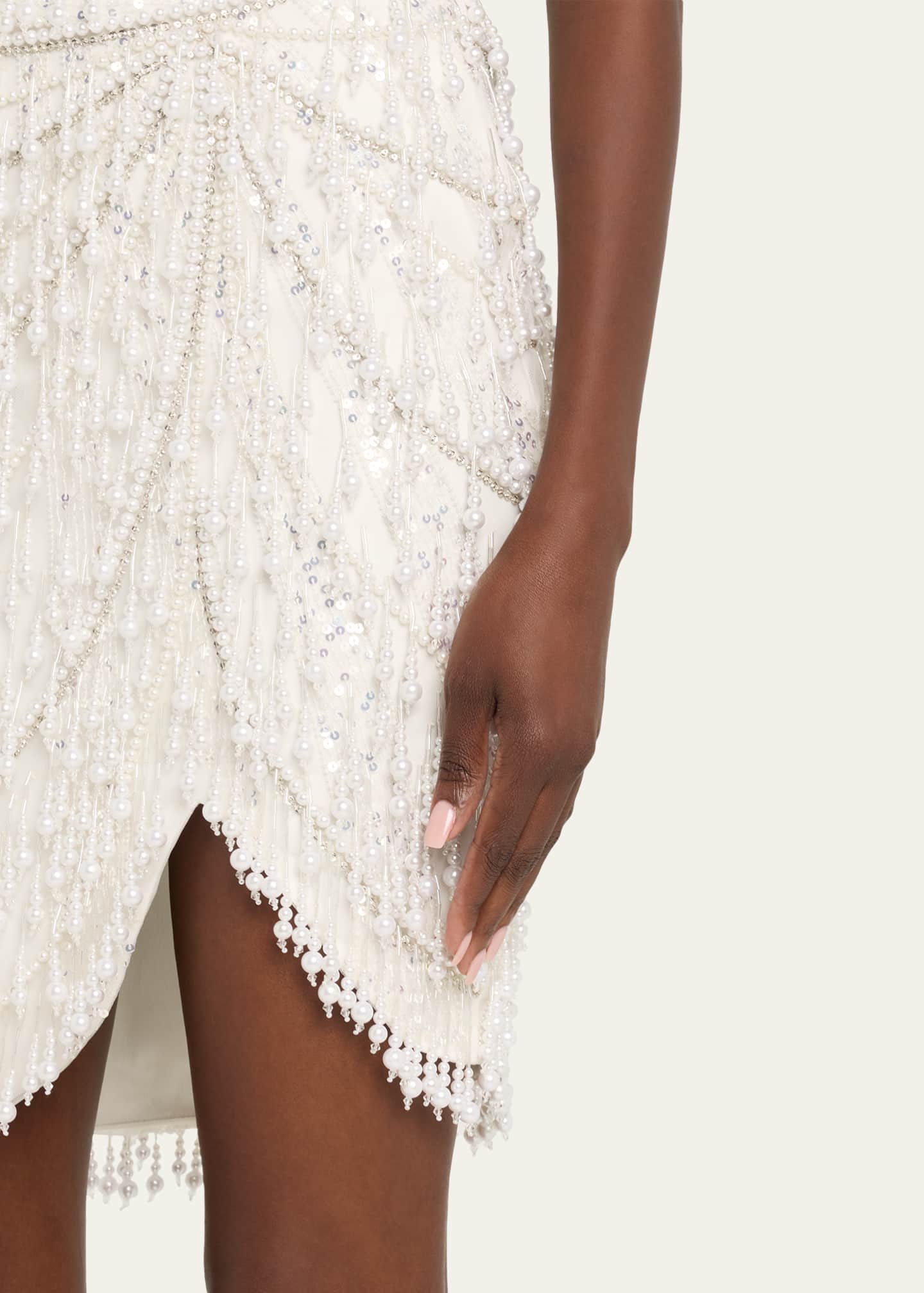 Strapless Fringe Embroidered Tulle Mini Cocktail Dress