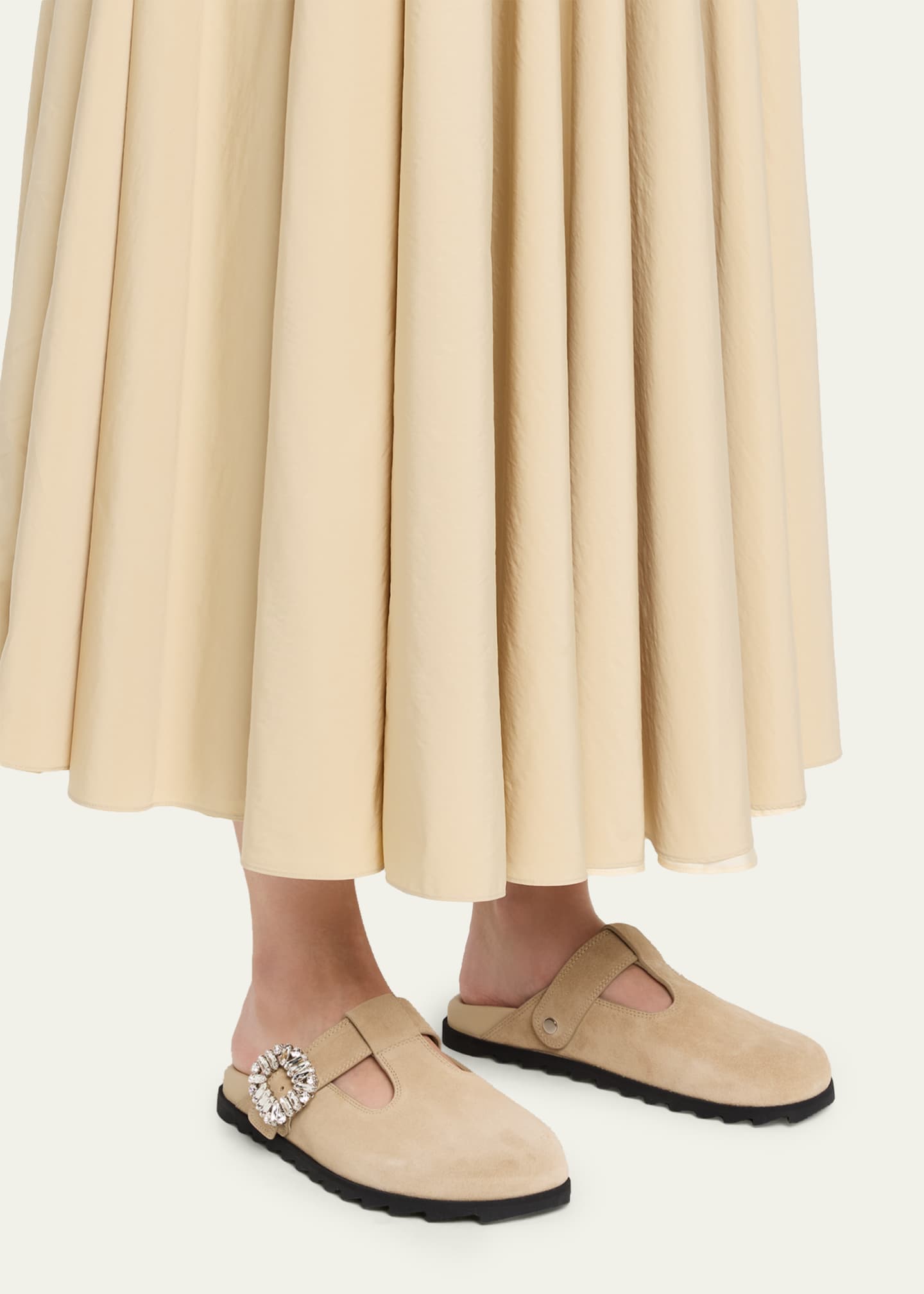 Roger Vivier Slidy Viv Suede T-Strap Mules - Bergdorf Goodman