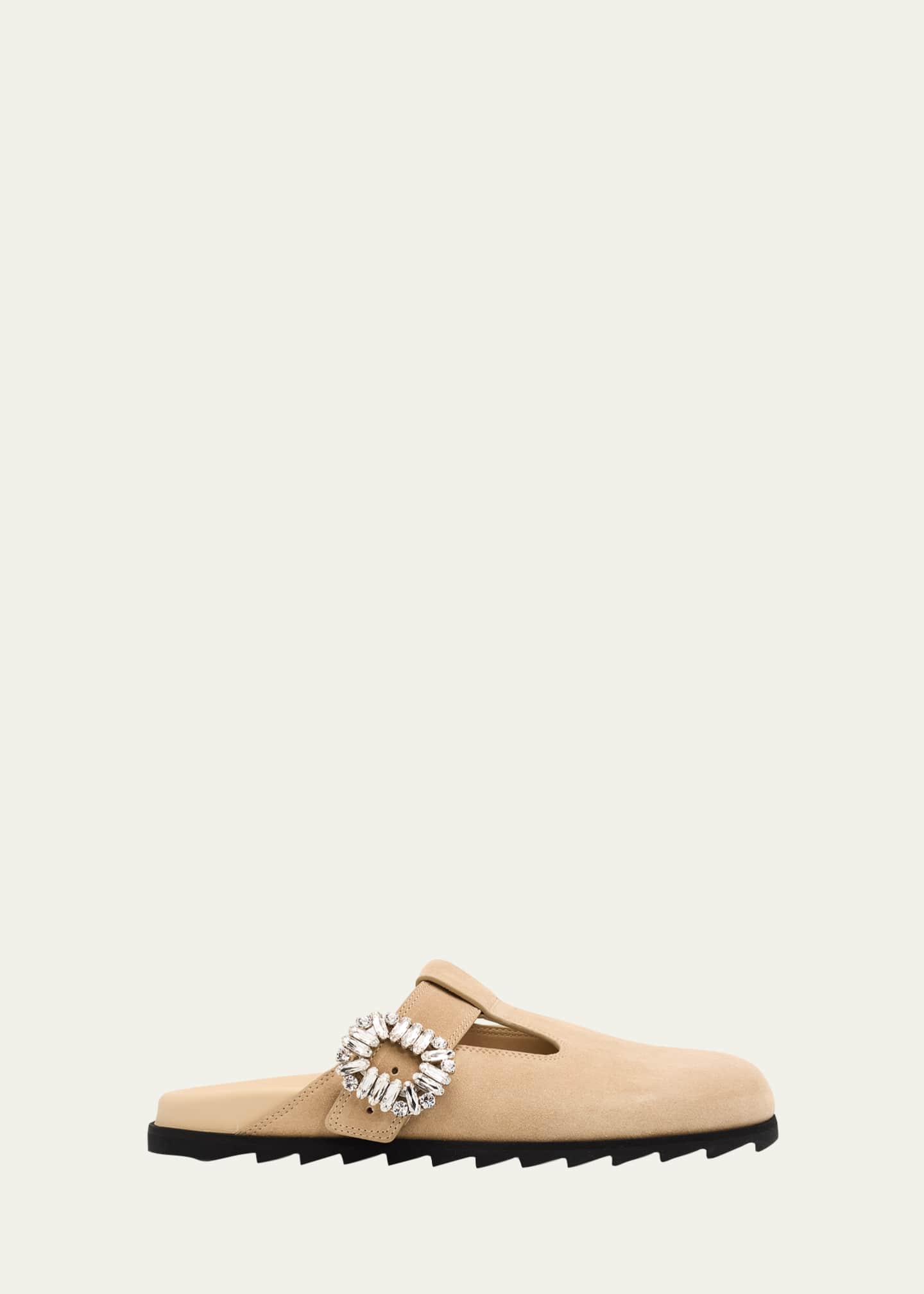 Roger Vivier Slidy Viv Suede T-Strap Mules - Bergdorf Goodman