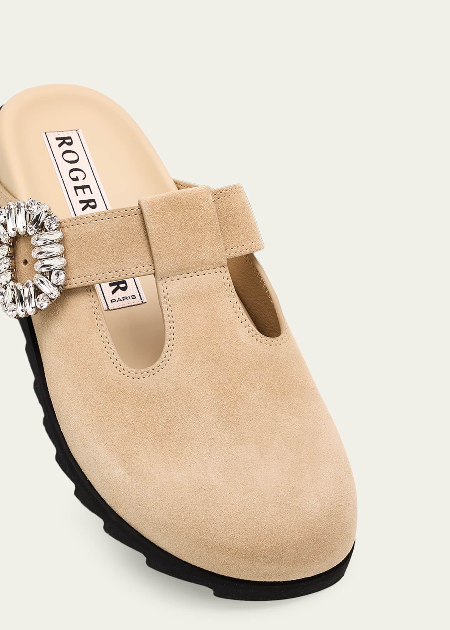Roger Vivier Slidy Viv Suede T-Strap Mules - Bergdorf Goodman