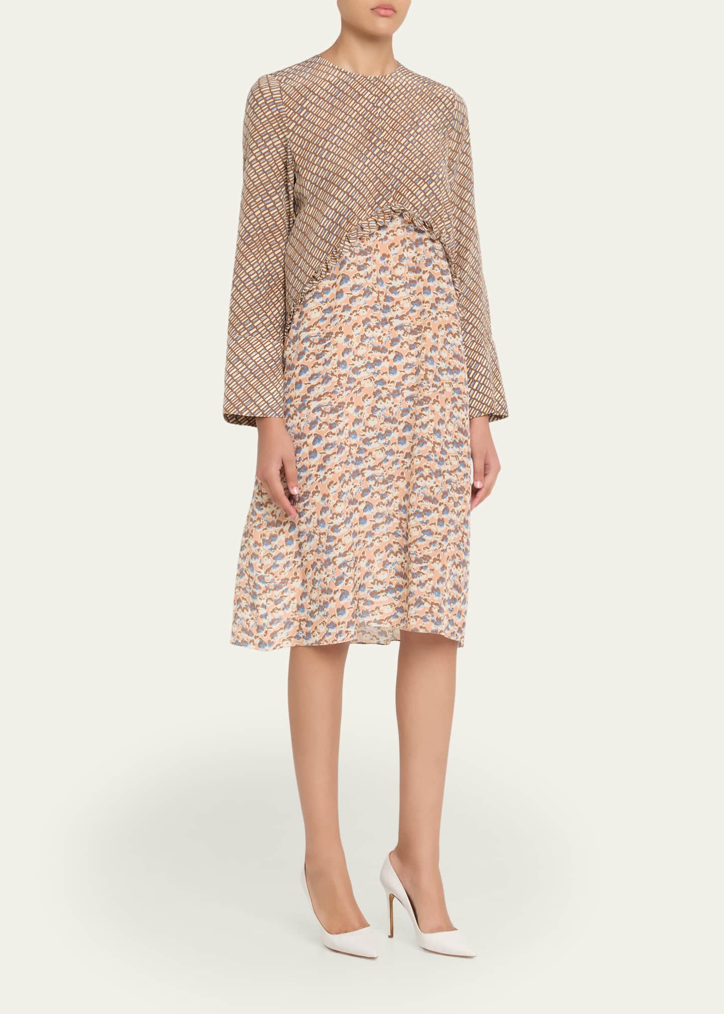 Marni - Pink And Beige Crpe de Chine Dress With Criss Cross And Anemones Print - Dresses - Woman - Size: 44