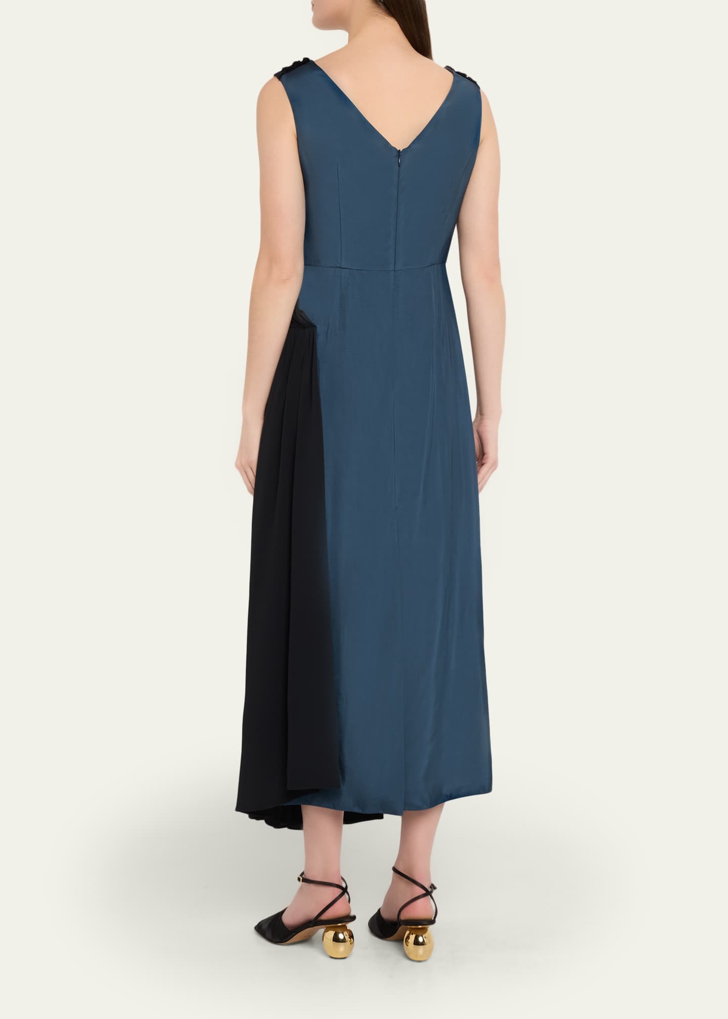 Marni - Turquoise Twill Dress With Asymmetric Draping - Dresses - Woman - Blue - Size: 42
